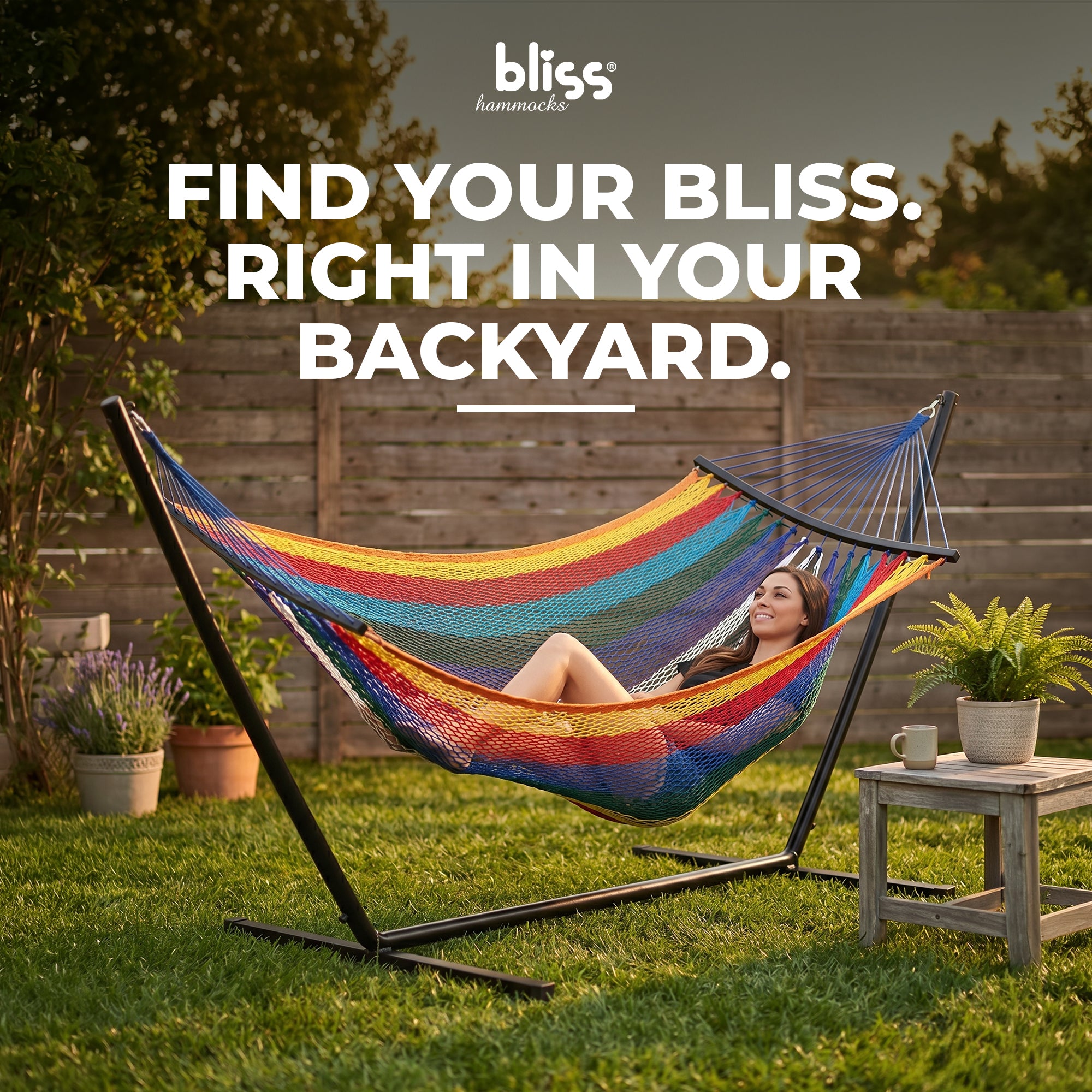 Bliss Hammocks Weekender 2-Person Polyester Rope Hammock w/ Spreader Bar, 80x55 - VMInnovations