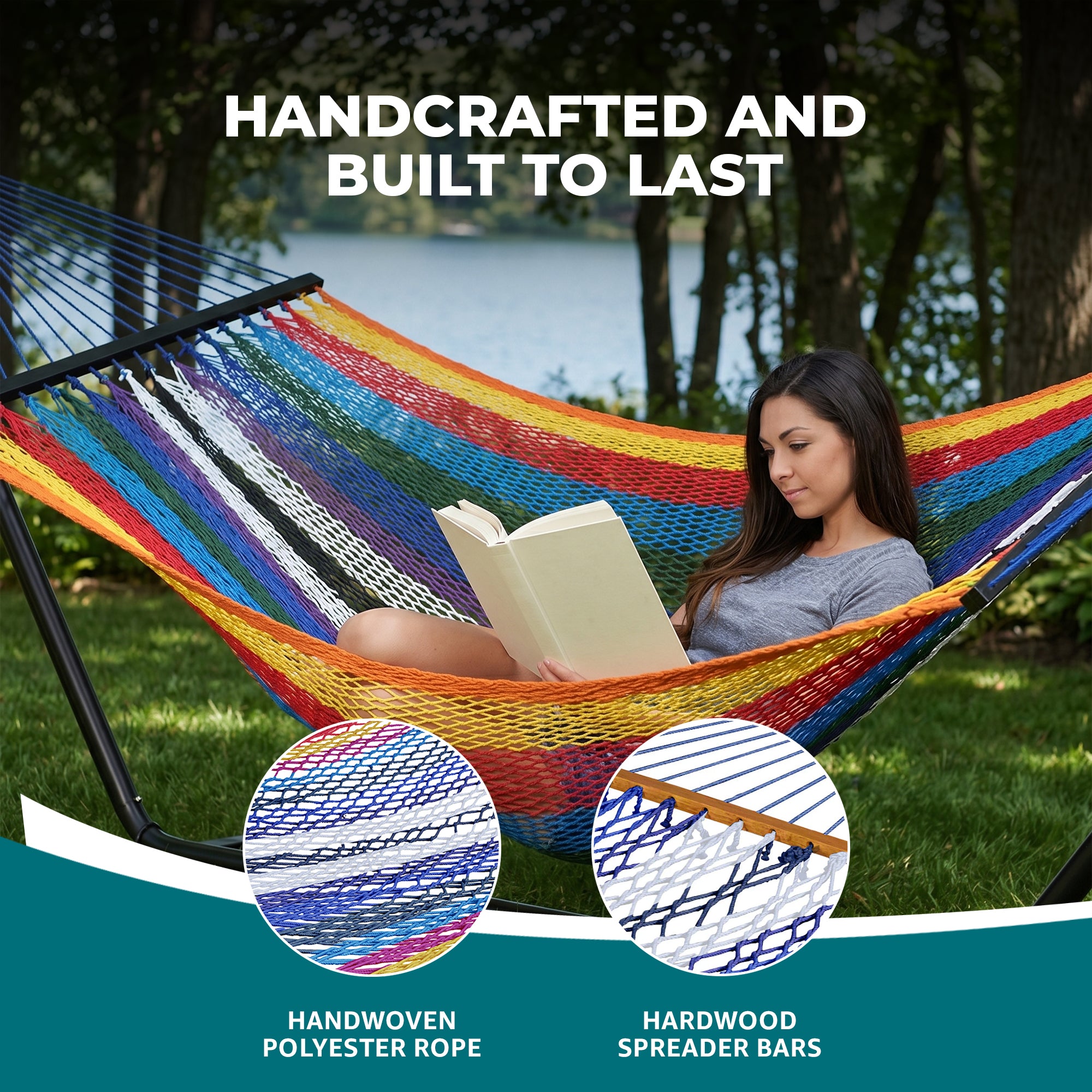 Bliss Hammocks Weekender 2-Person Polyester Rope Hammock w/ Spreader Bar, 80x55 - VMInnovations