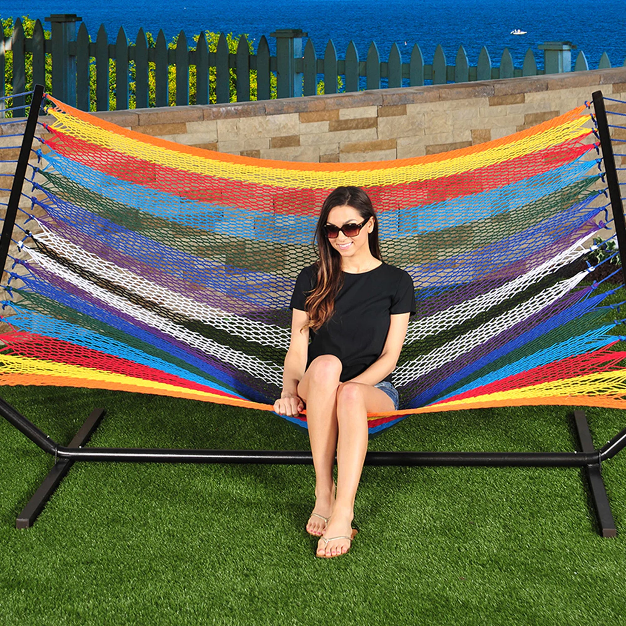 Bliss Hammocks Weekender 2-Person Polyester Rope Hammock w/ Spreader Bar, 80x55 - VMInnovations