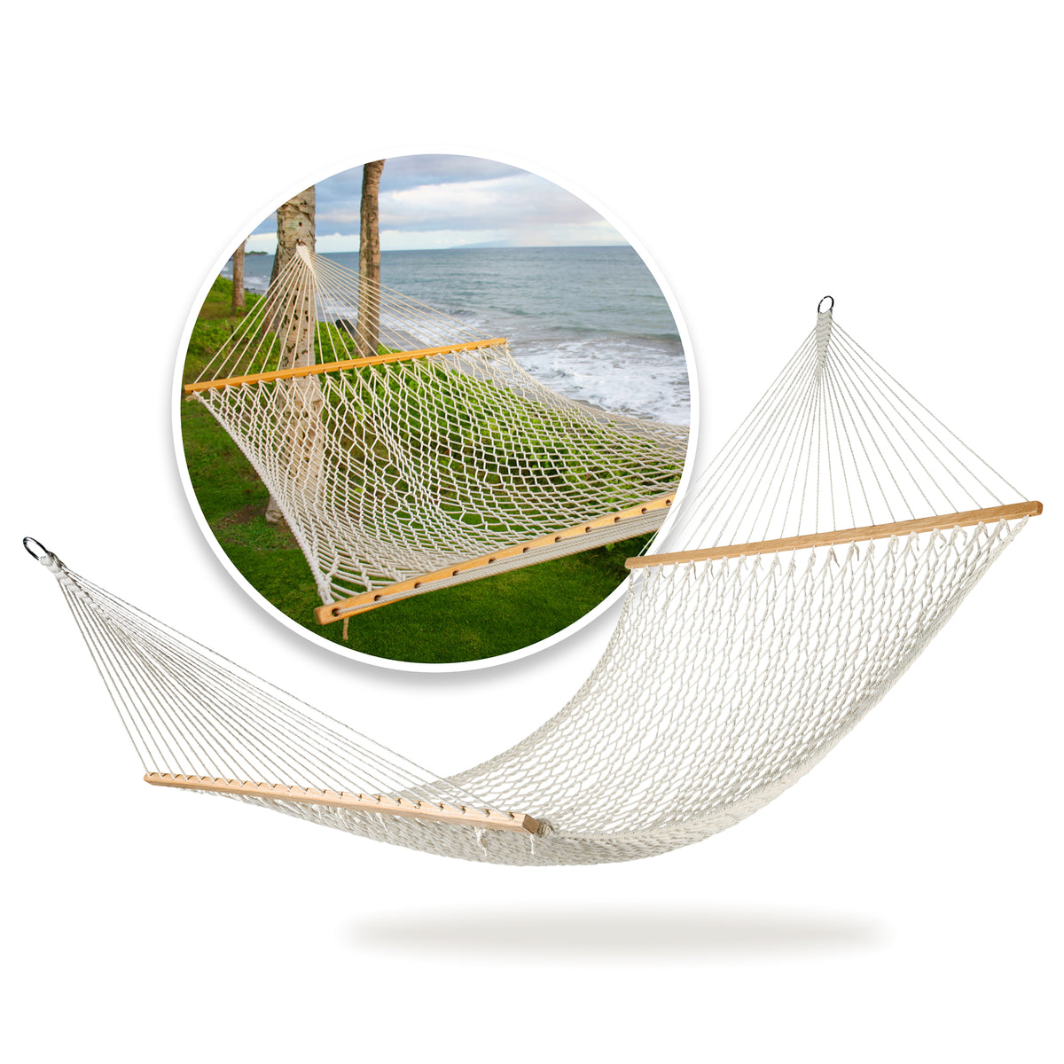 Bliss Hammocks Classic 2-Person Cotton Rope Hammock w/Spreader, 80x60,(Open Box) - VMInnovations