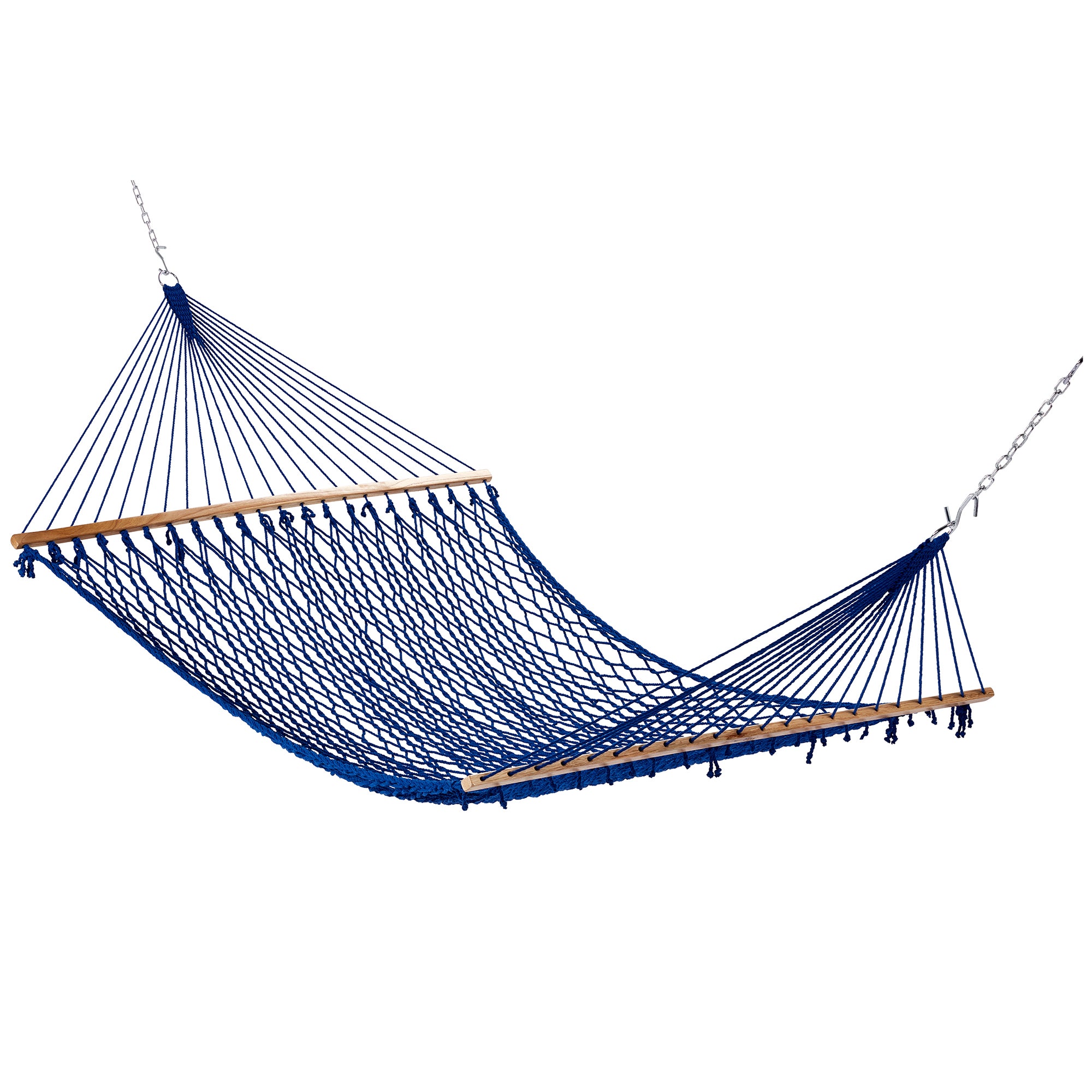 Bliss Hammocks Classic 2-Person Cotton Rope Hammock w/Spreader Bar, 80x60, Blue - VMInnovations