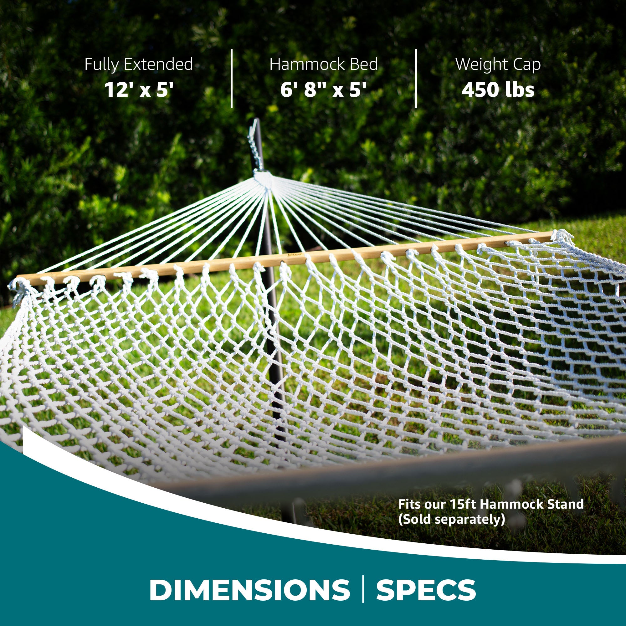 Bliss Hammocks Classic 2-Person Polyester Rope Hammock w/Spreader Bar (Open Box)