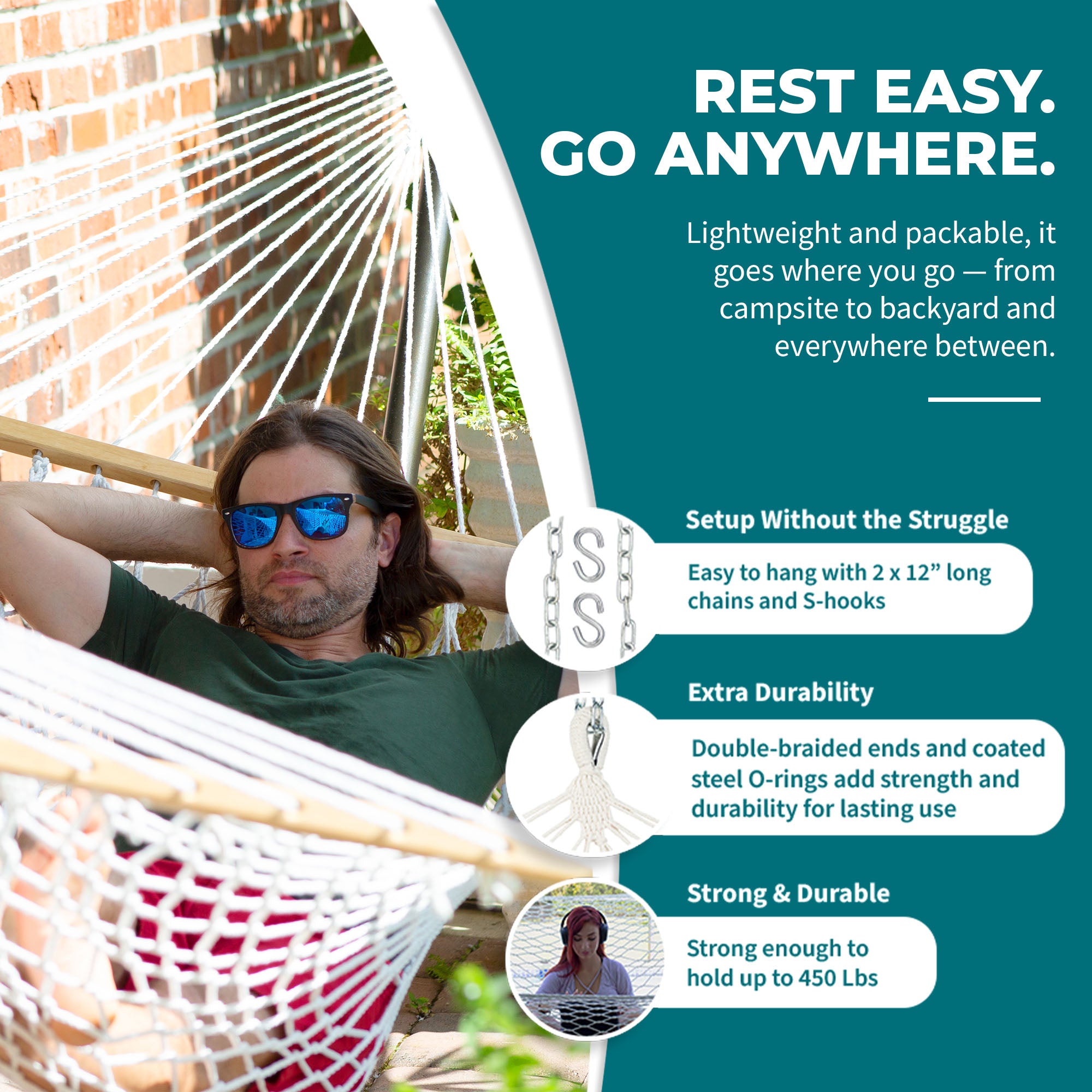 Bliss Hammocks Classic 2-Person Polyester Rope Hammock w/Spreader Bar (Open Box)