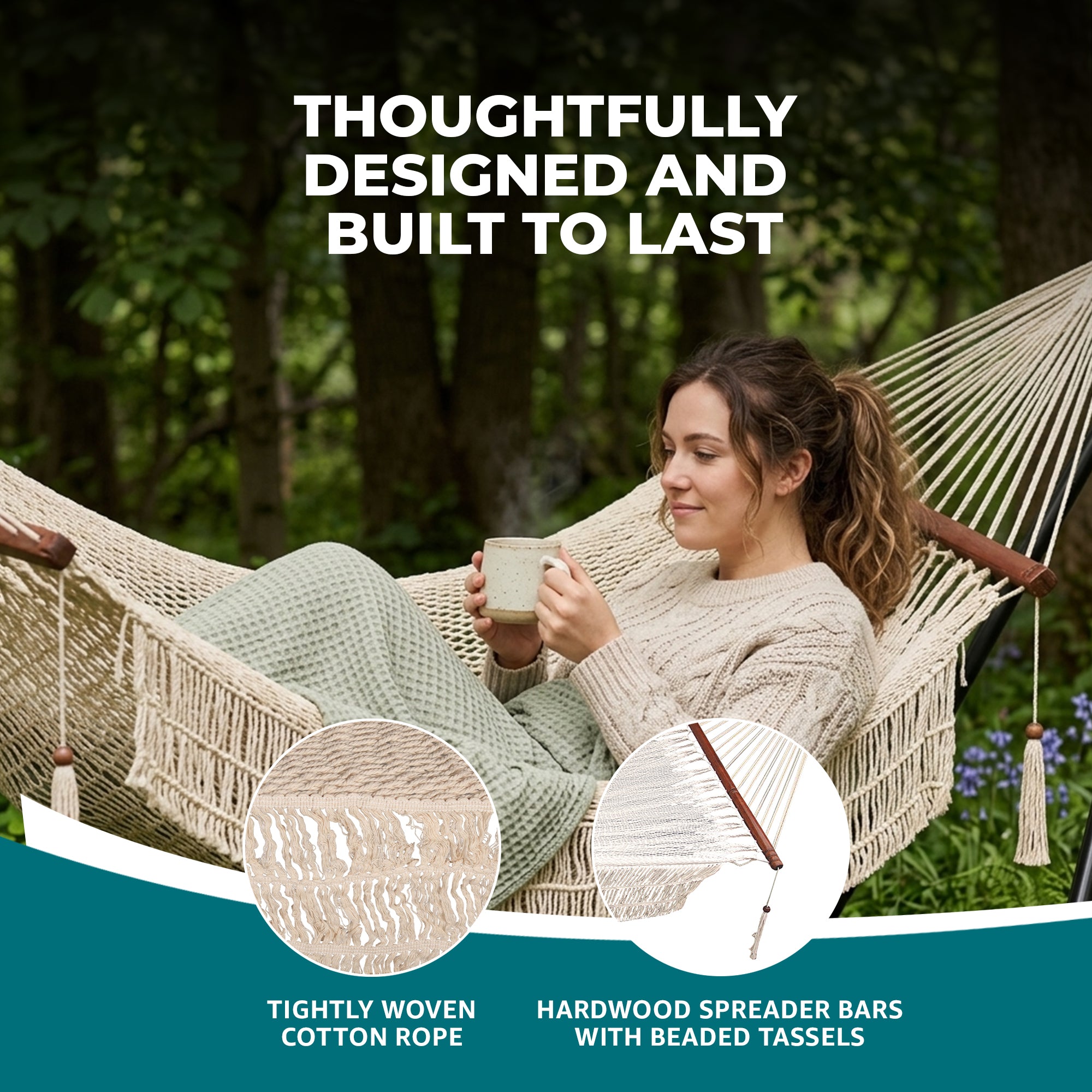 Bliss Hammocks 1-Person Cotton Rope Hammock w/Spreader Bar, 78x48 (Open Box) - VMInnovations