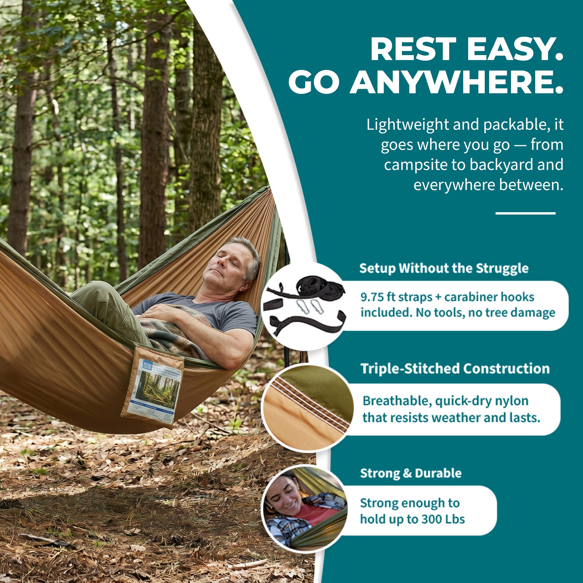 Bliss Hammocks Hammock in a Bag with Carabiner Hooks & Tree Straps, Desert Storm - VMInnovations