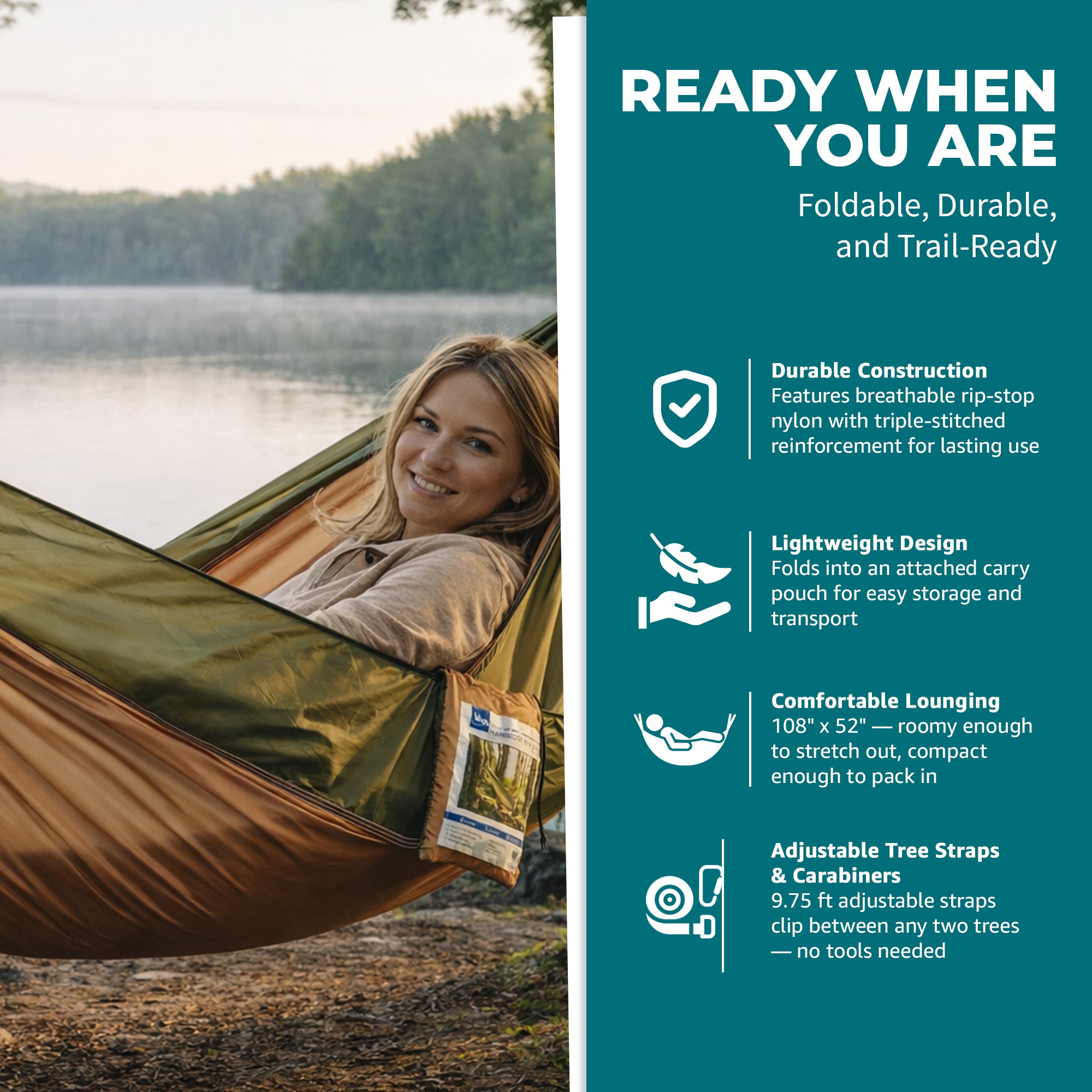 Bliss Hammocks Hammock in a Bag with Carabiner Hooks & Tree Straps, Desert Storm - VMInnovations