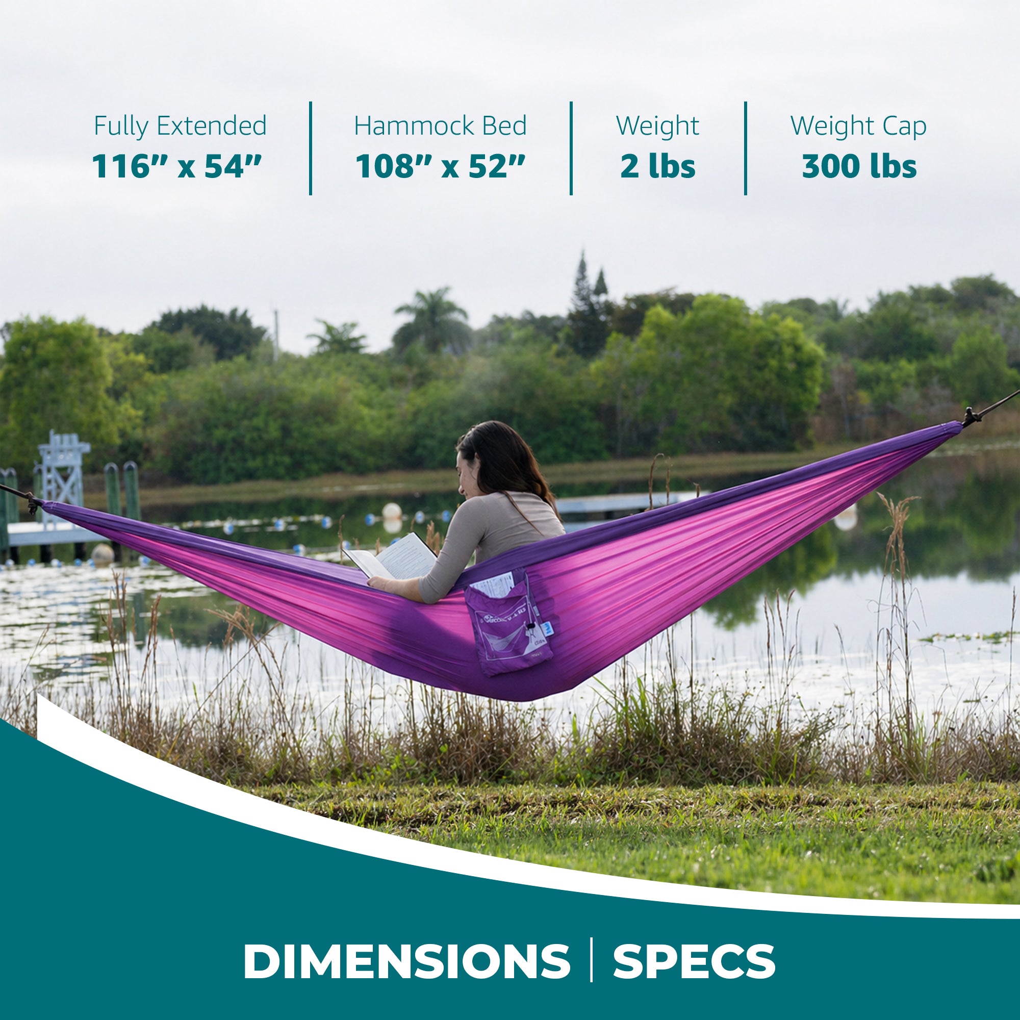 Bliss Hammocks Hammock in a Bag with Carabiner Hooks & Tree Straps, Pink Purple - VMInnovations