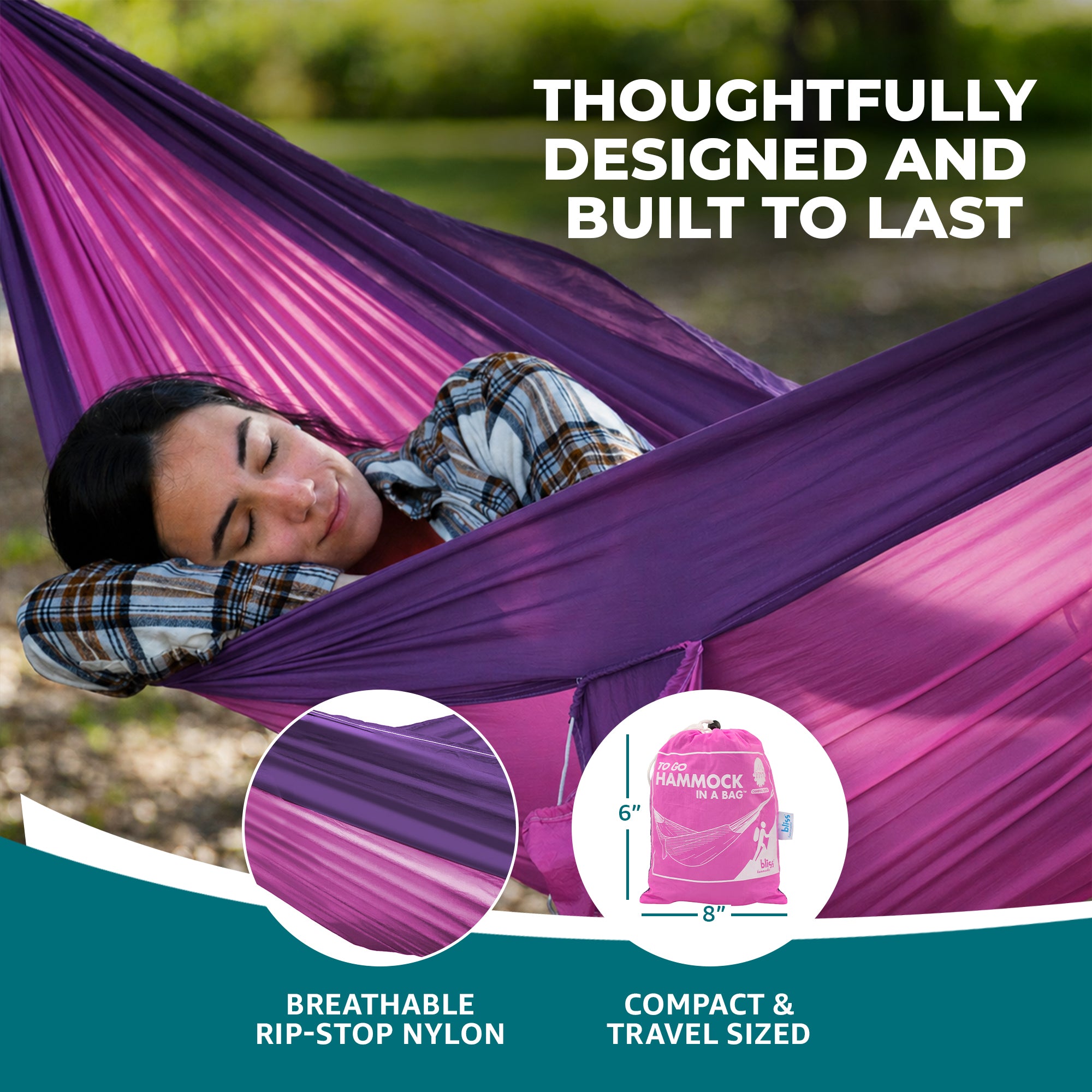 Bliss Hammocks Hammock in a Bag with Carabiner Hooks & Tree Straps, Pink Purple - VMInnovations