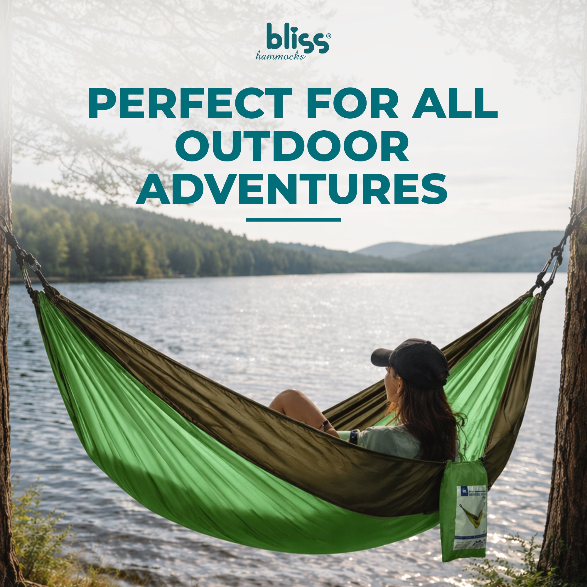 Bliss Hammocks Hammock in a Bag with Carabiner Hooks & Tree Straps, Forest Green - VMInnovations