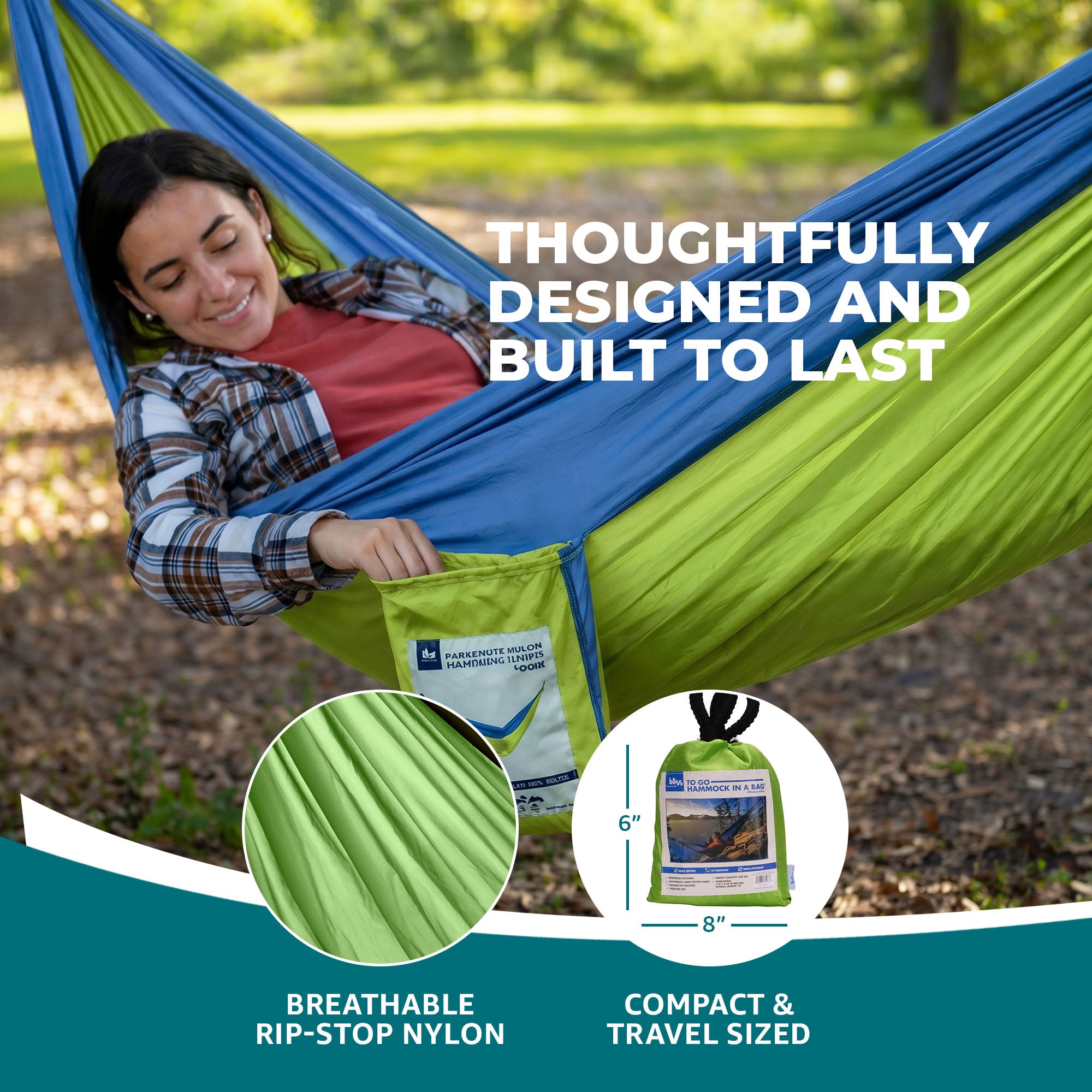 Bliss Hammocks Hammock in a Bag with Carabiner Hooks & Tree Straps, Mermaid