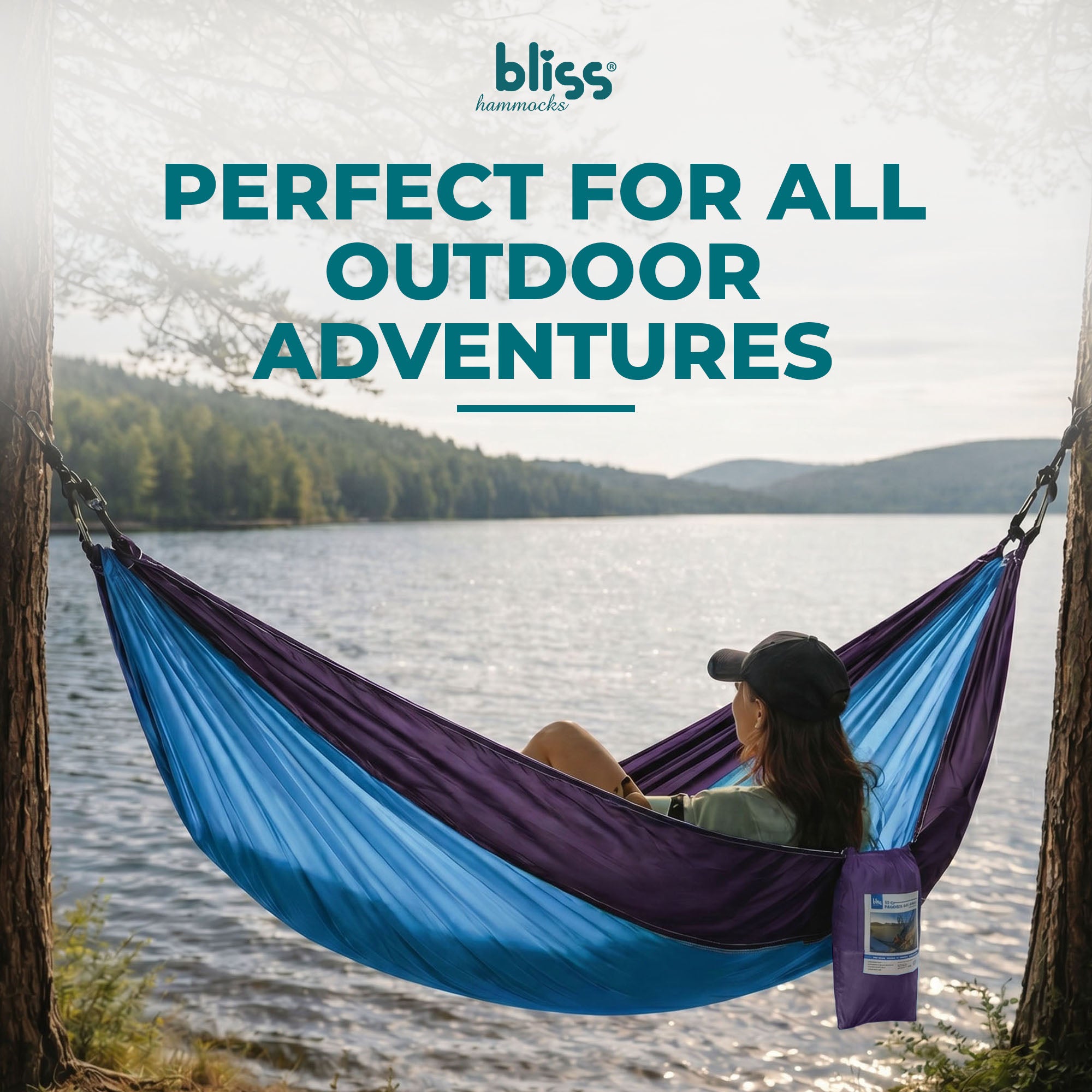 Bliss Hammocks Hammock in a Bag with Carabiner Hooks & Tree Straps, Royal Blue