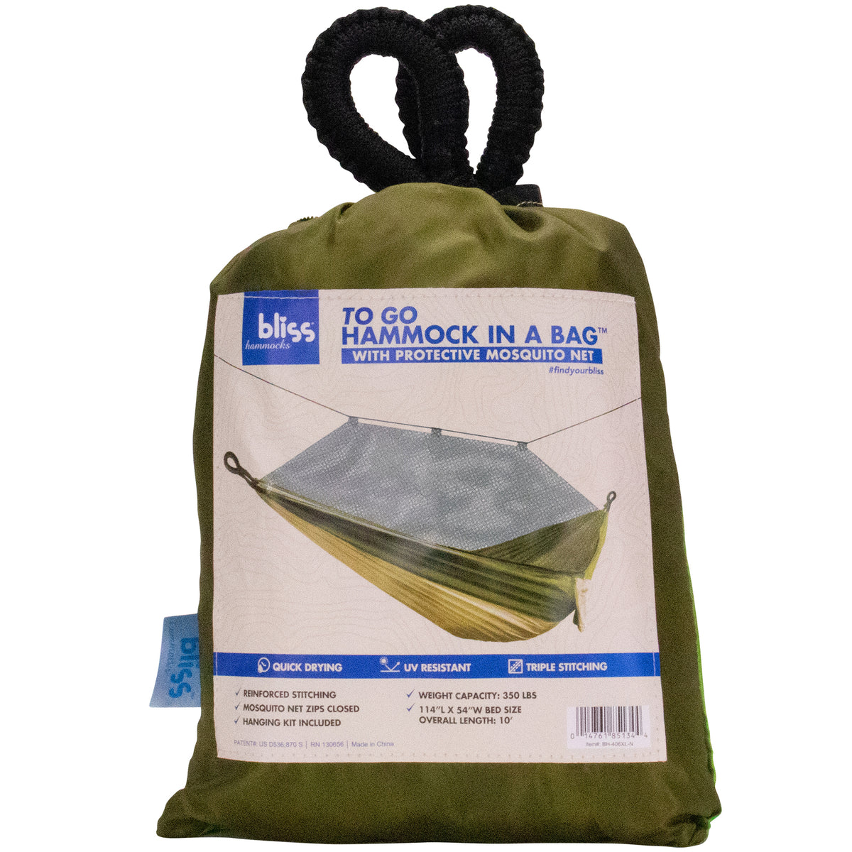 Bliss Hammocks Hammock in a Bag with Mosquito Net and Tree Straps, (Open Box)