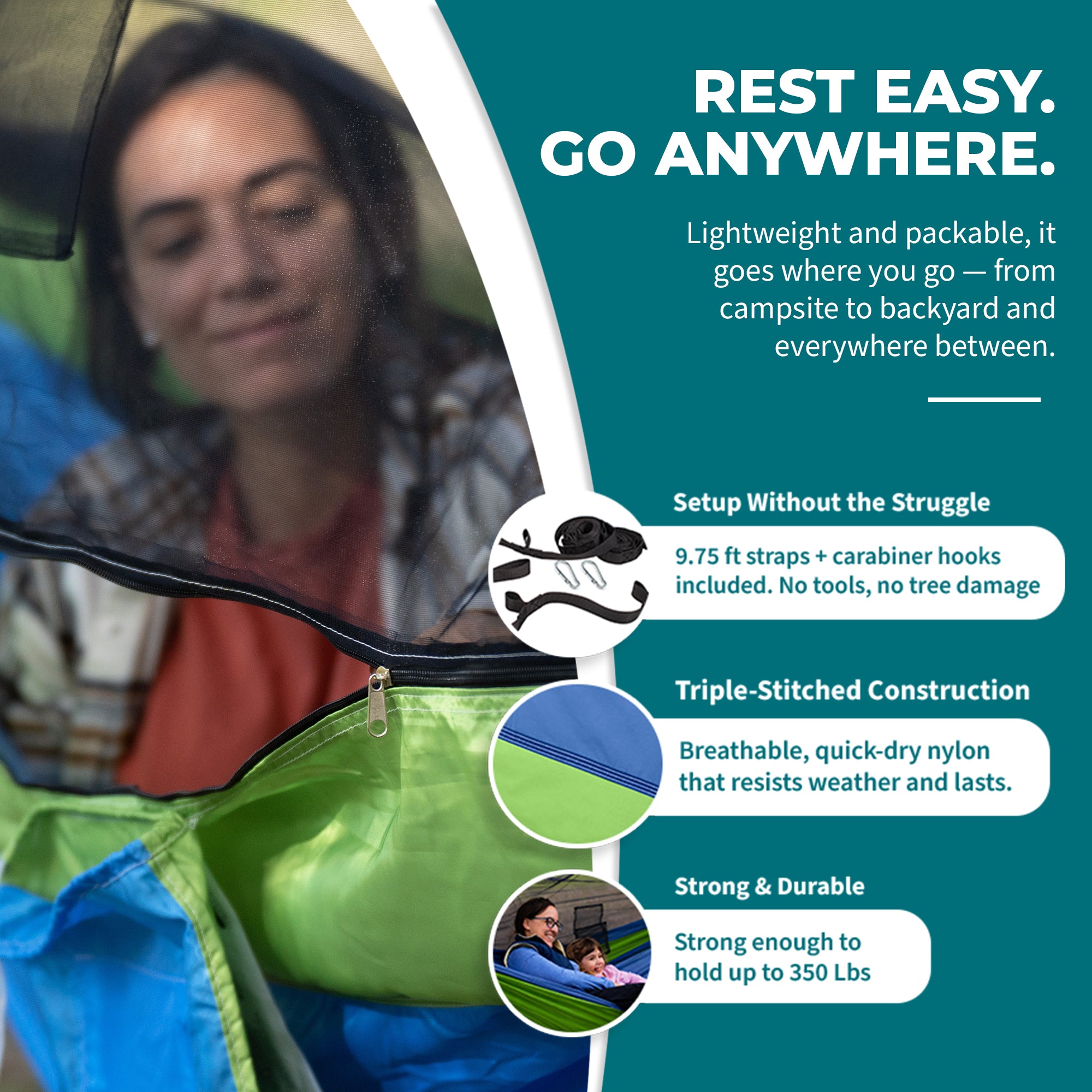 Bliss Hammocks Hammock in a Bag with Mosquito Net and Tree Straps, Mermaid - VMInnovations