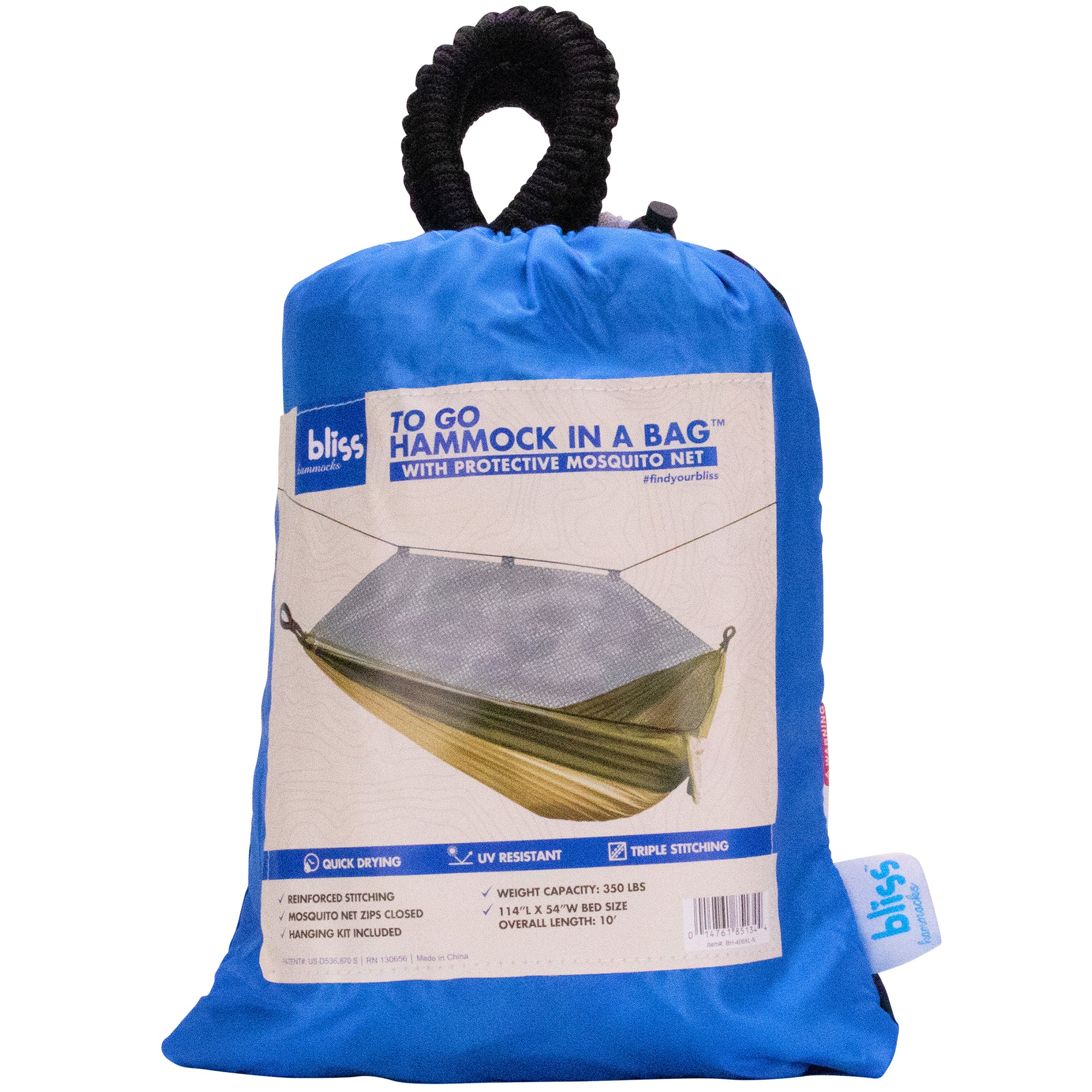 Bliss Hammocks Hammock in a Bag with Mosquito Net and Tree Straps, Royal Blue - VMInnovations