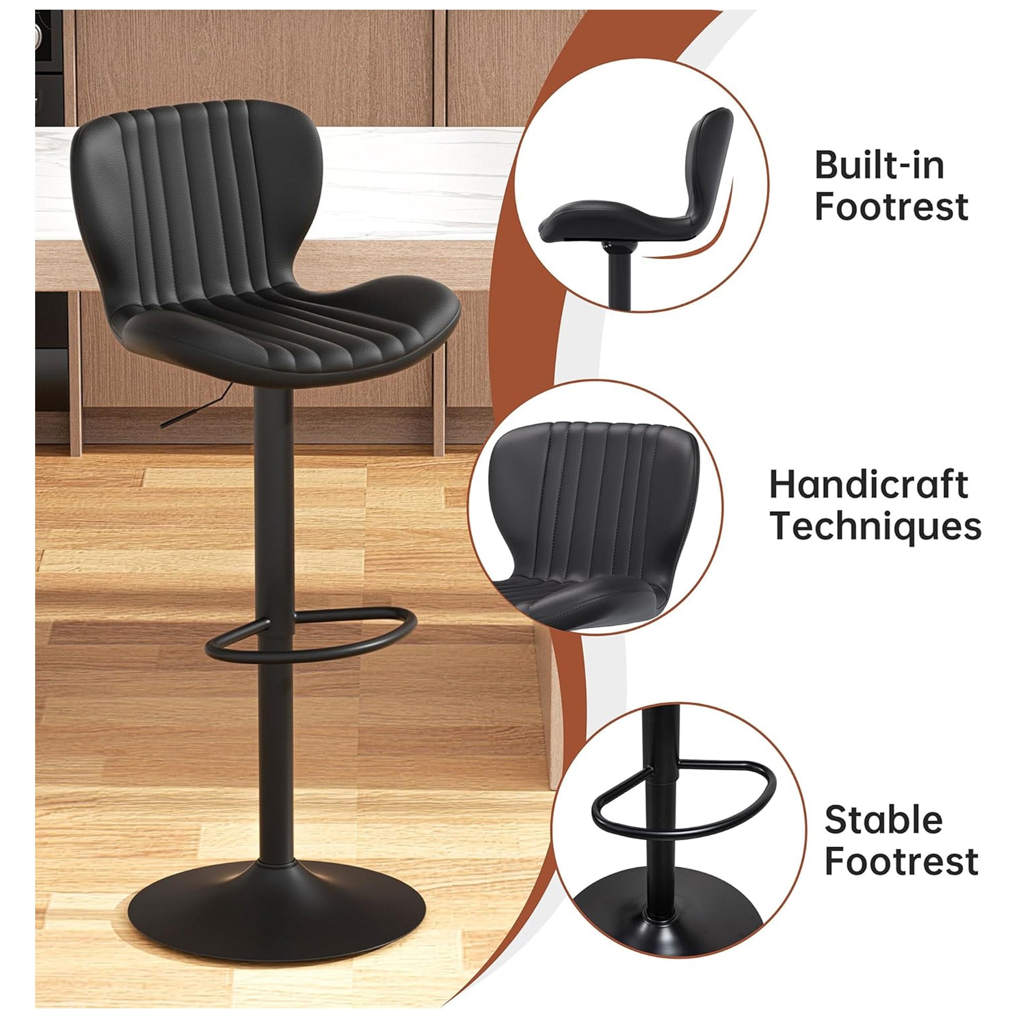JAMFLY Bar Stools, Leather Adjustable Counter Height Chairs, 2pc, Black(Used) - VMInnovations