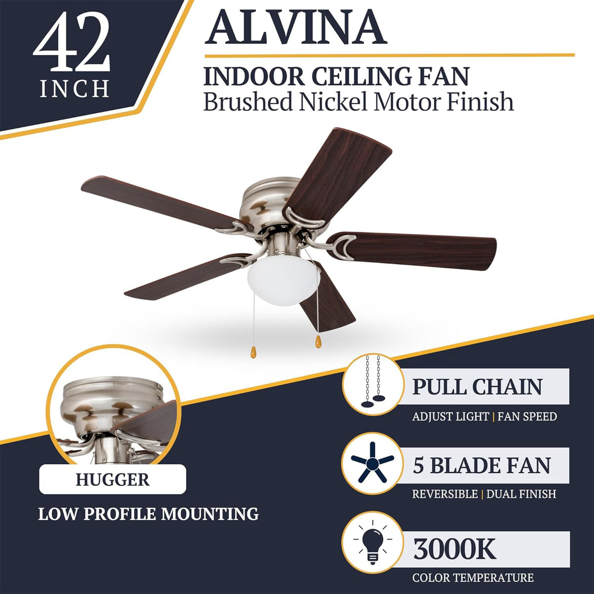 Prominence Home Alvina 42" Flush Mount Ceiling Fan with Light, (Open Box) - VMInnovations