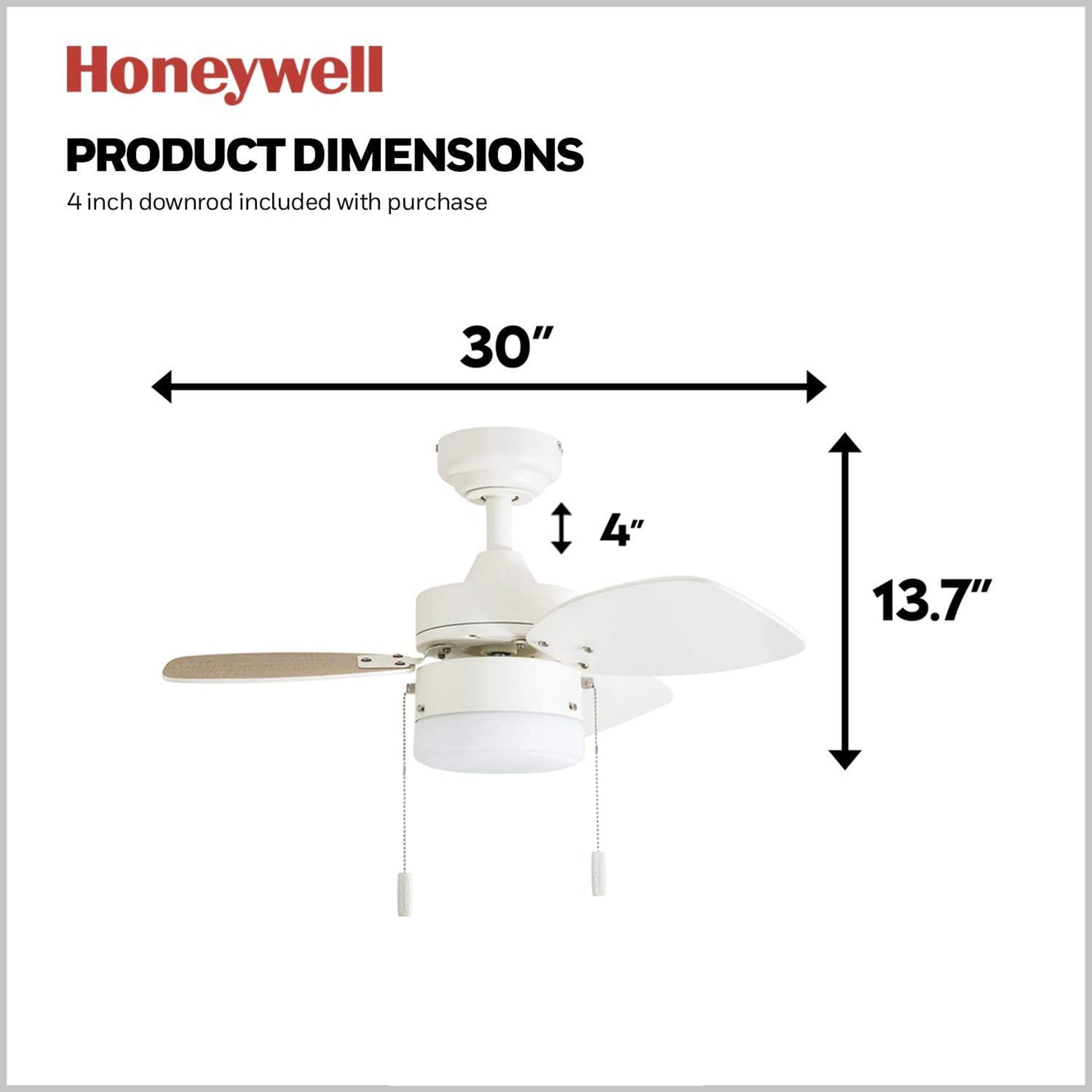 Honeywell Ocean Breeze 30" Indoor Ceiling Fan with Light & Pull Chain(Used)