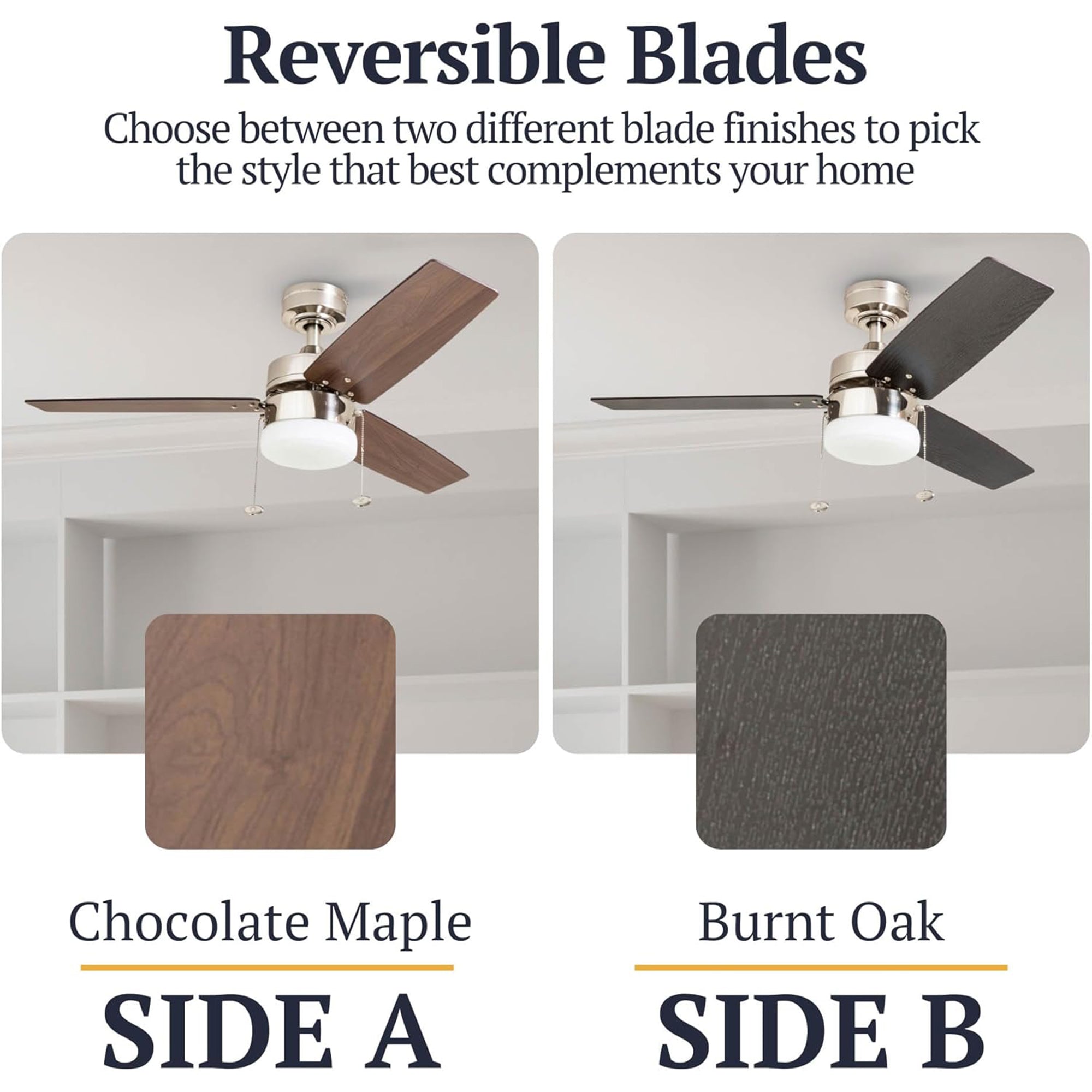 Prominence Home 42" Reston Ceiling Fan with Light, Pull Chain & 3 Blades, Nickel - VMInnovations