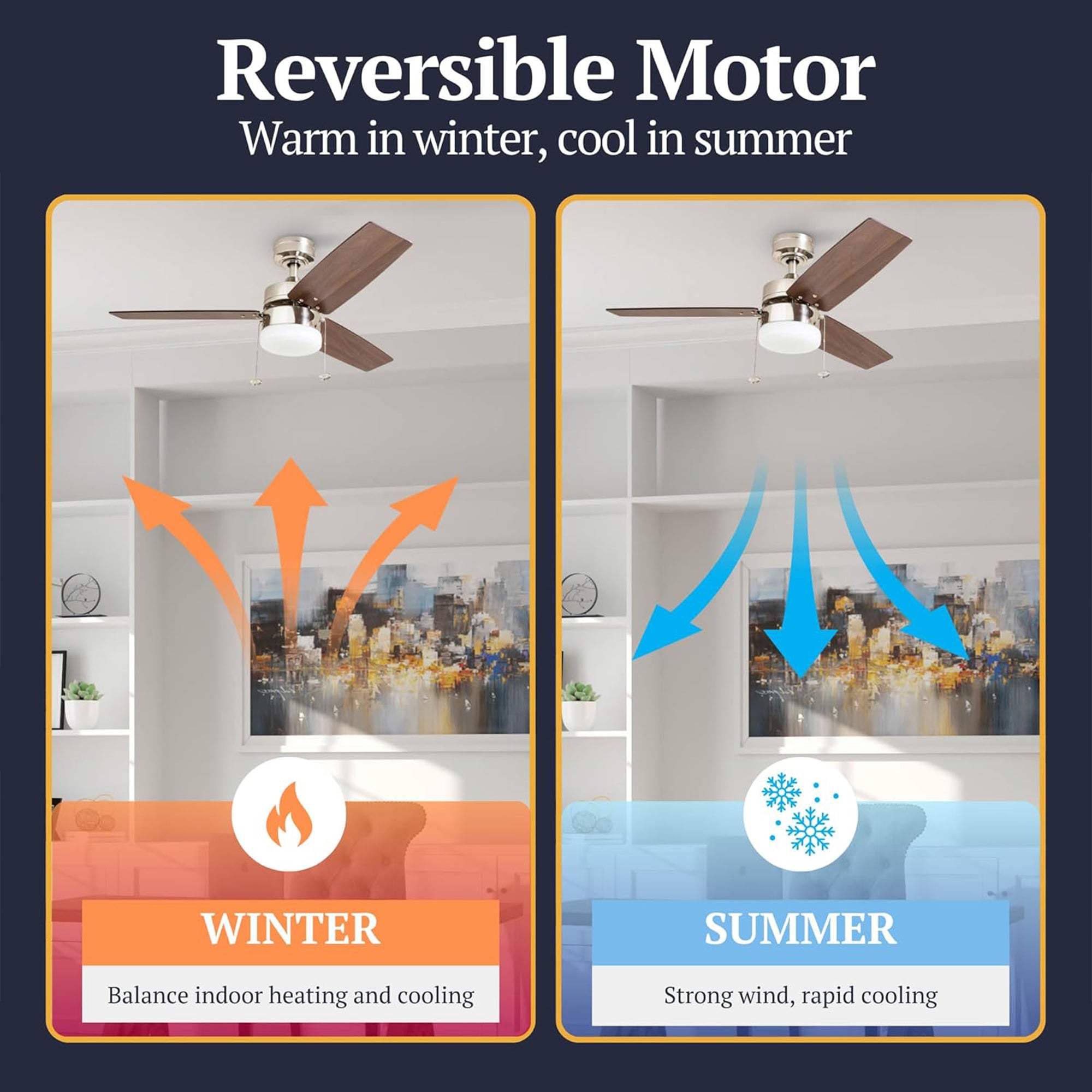 Prominence Home 42" Reston Ceiling Fan with Light, Pull Chain & 3 Blades, Nickel - VMInnovations