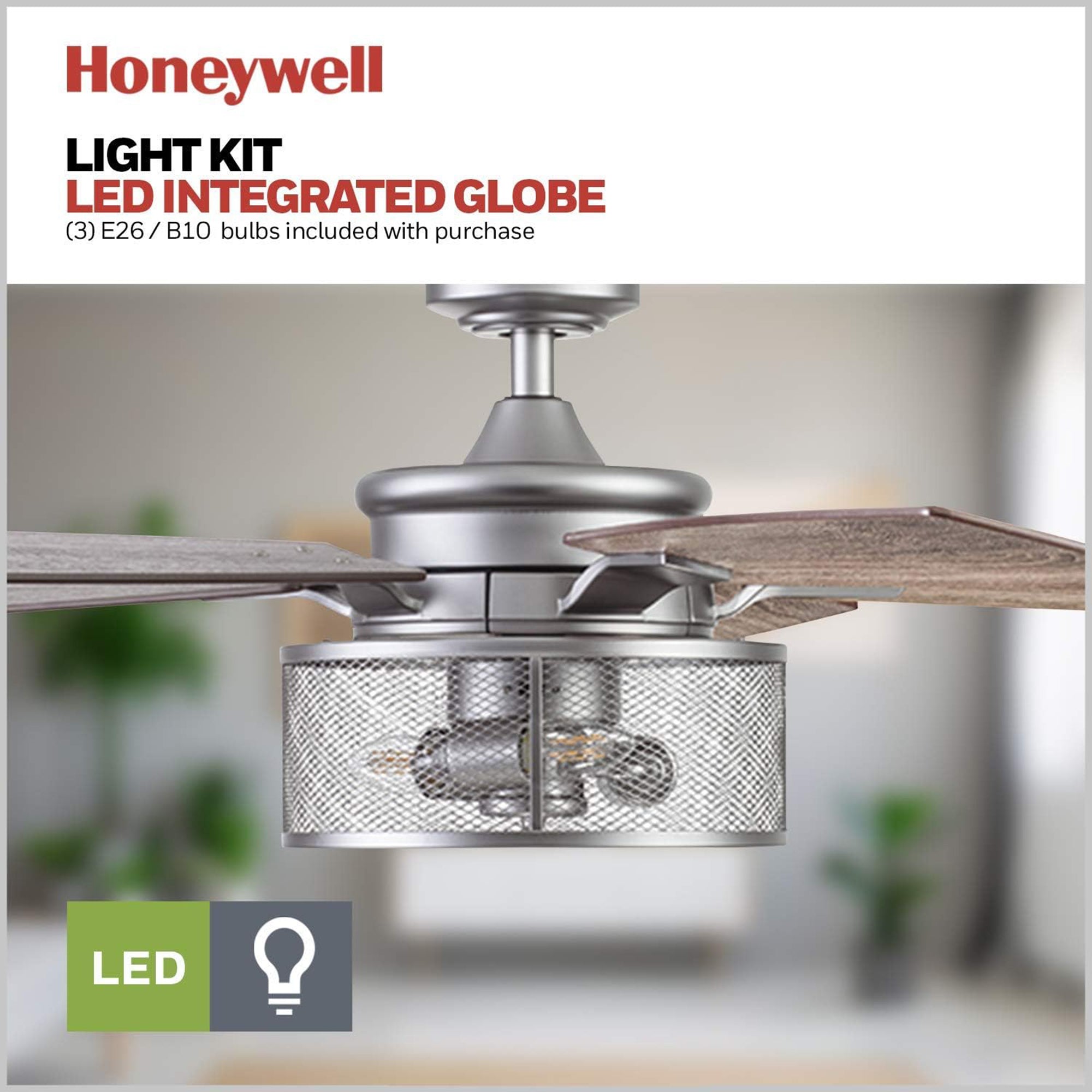 Honeywell Carnegie Ceiling Fan, Quiet Motor and Remote Control, 52", Silver - VMInnovations