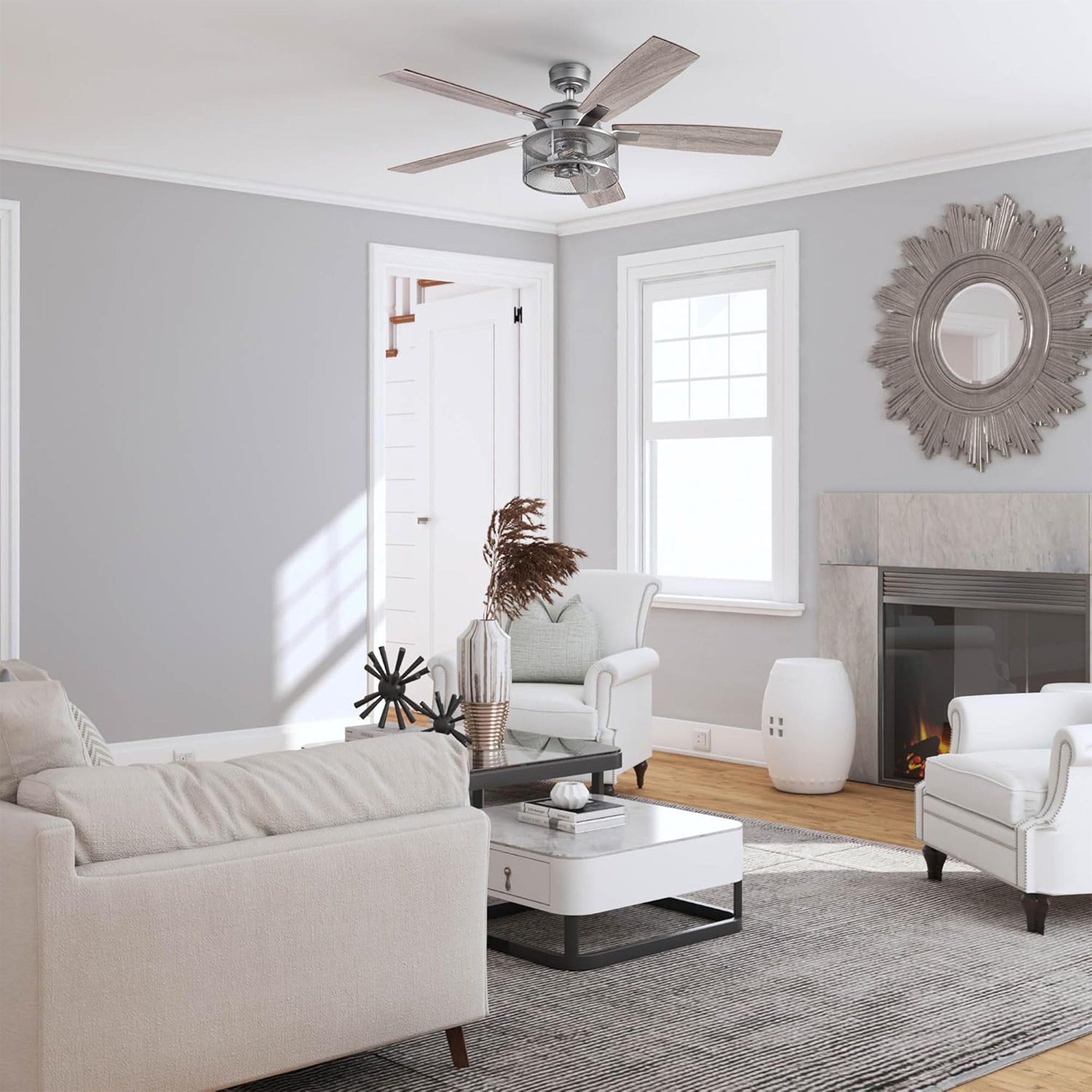 Honeywell Carnegie Ceiling Fan, Quiet Motor and Remote Control, 52", Silver - VMInnovations