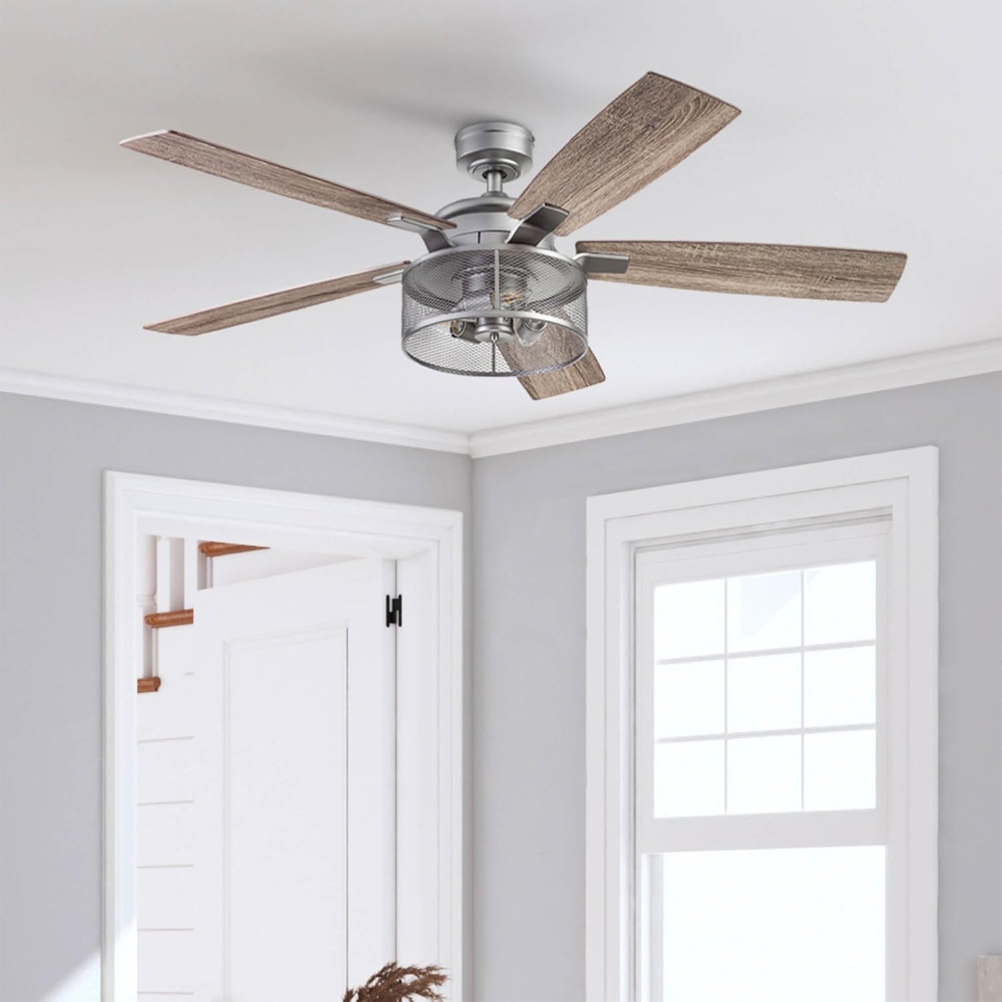 Honeywell Carnegie Ceiling Fan, Quiet Motor and Remote Control, 52", Silver - VMInnovations