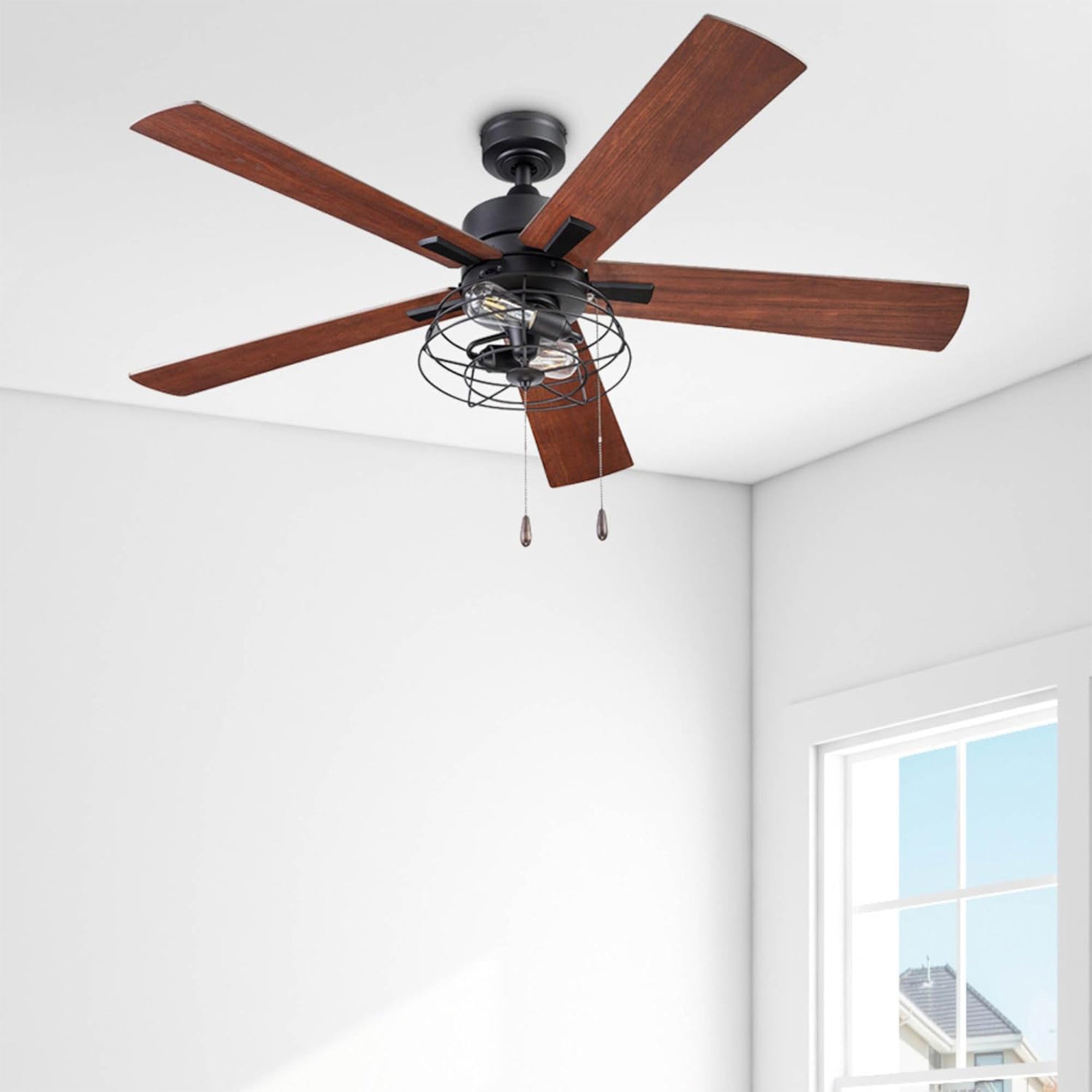 Prominence Home Marshall 52 Inch Industrial Ceiling Fan, Pull Chain, Matte Black - VMInnovations