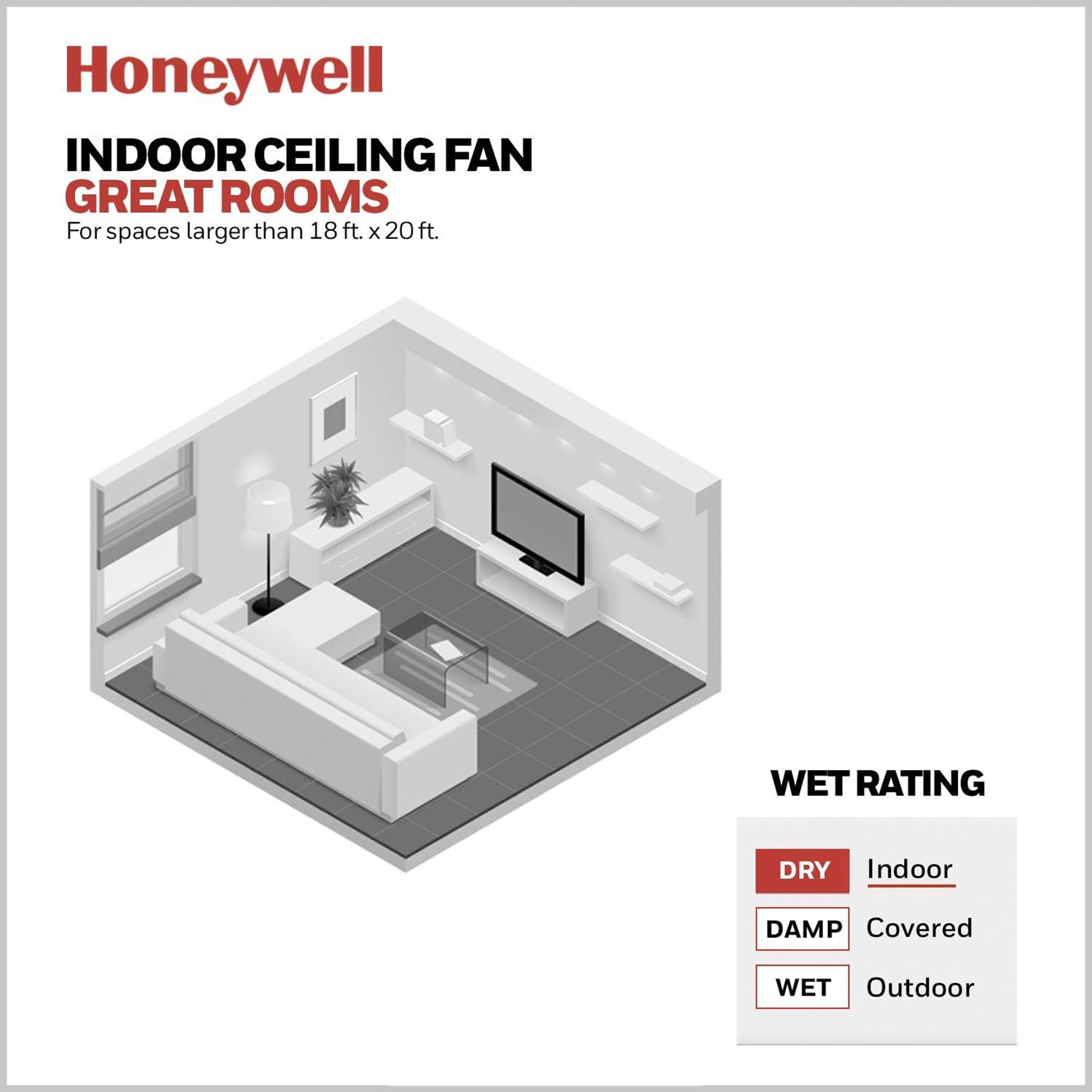 Honeywell Phelix 56 Inch Indoor LED Ceiling Fan with Light & Pull Chain, Nickel - VMInnovations