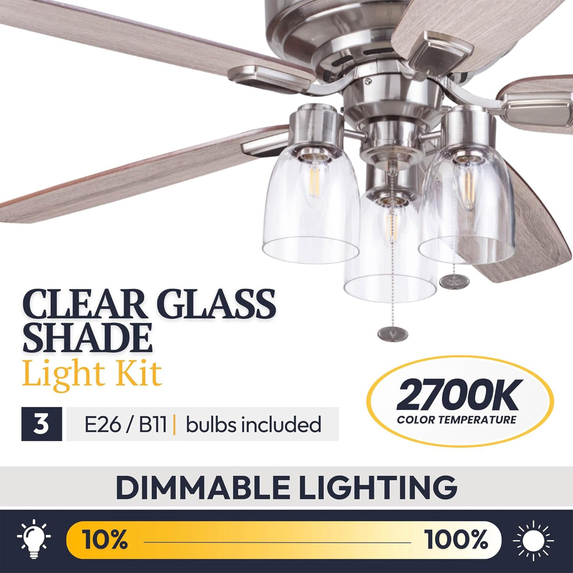 Prominence Home Magonia 52 Inch Ceiling Fan with Pull Chain, Flush Mount, Nickel - VMInnovations