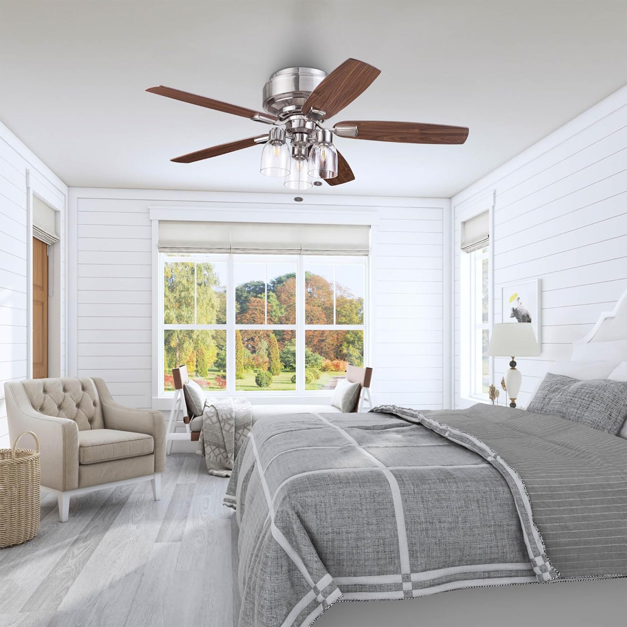 Prominence Home Magonia 52 Inch Ceiling Fan with Pull Chain, Flush Mount, Nickel - VMInnovations