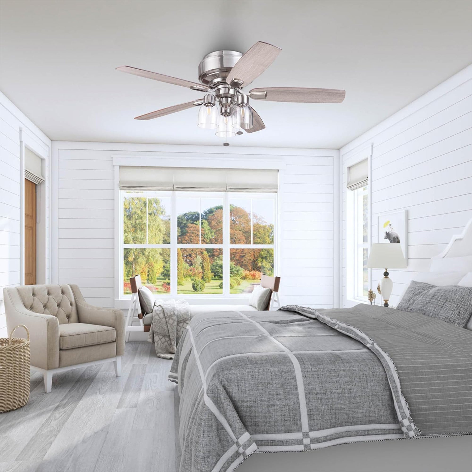 Prominence Home Magonia 52 Inch Ceiling Fan with Pull Chain, Flush Mount, Nickel - VMInnovations