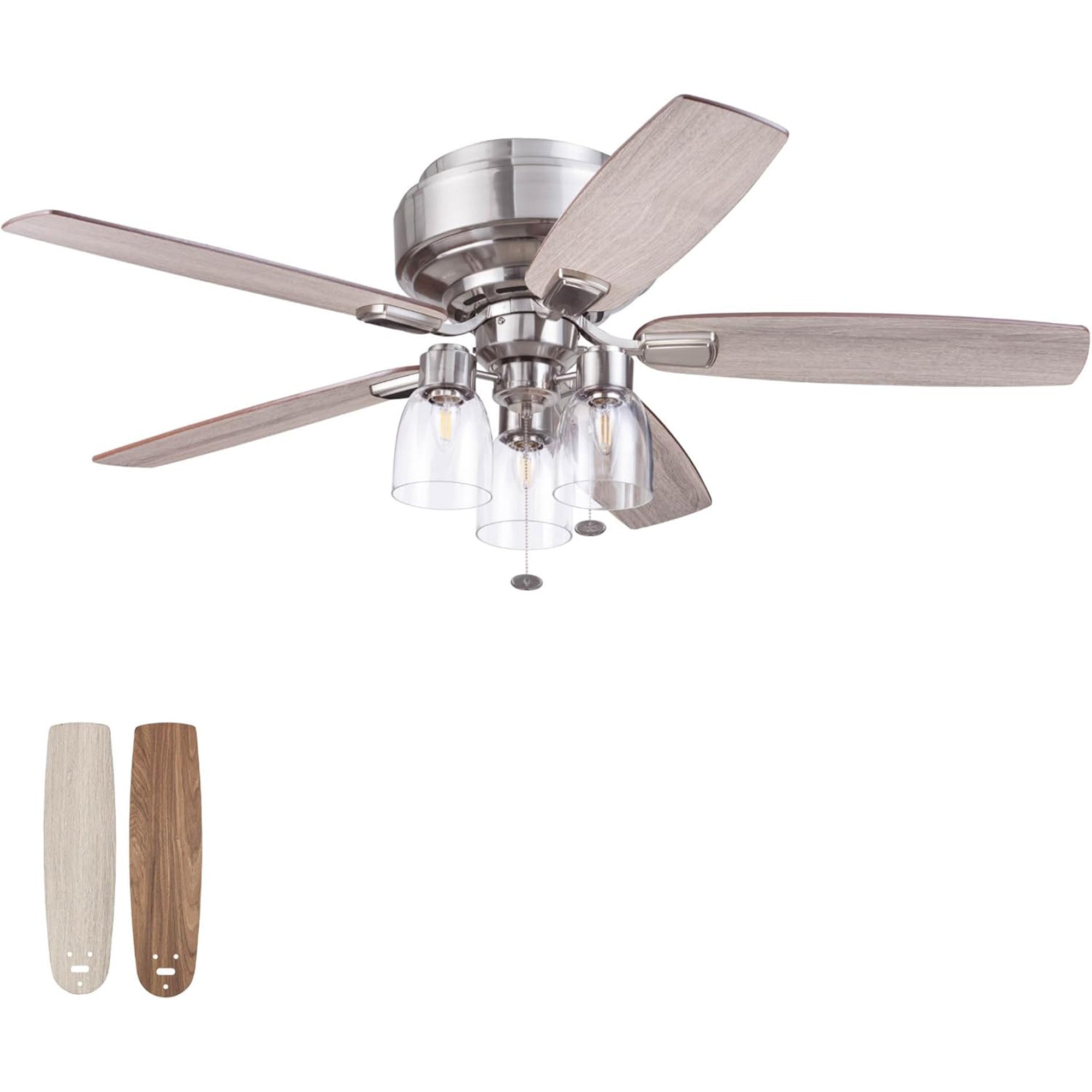 Prominence Home Magonia 52 Inch Ceiling Fan with Pull Chain, Flush Mount, Nickel - VMInnovations
