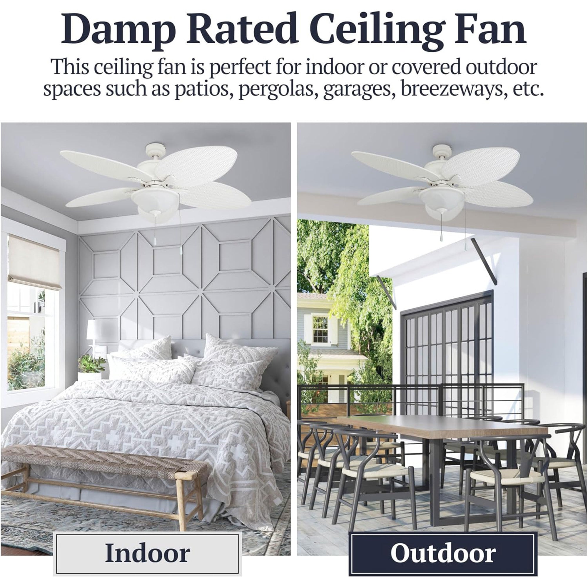 Prominence Home Solana 52" Tropical Ceiling Fan with Light and Pull Chain, White - VMInnovations