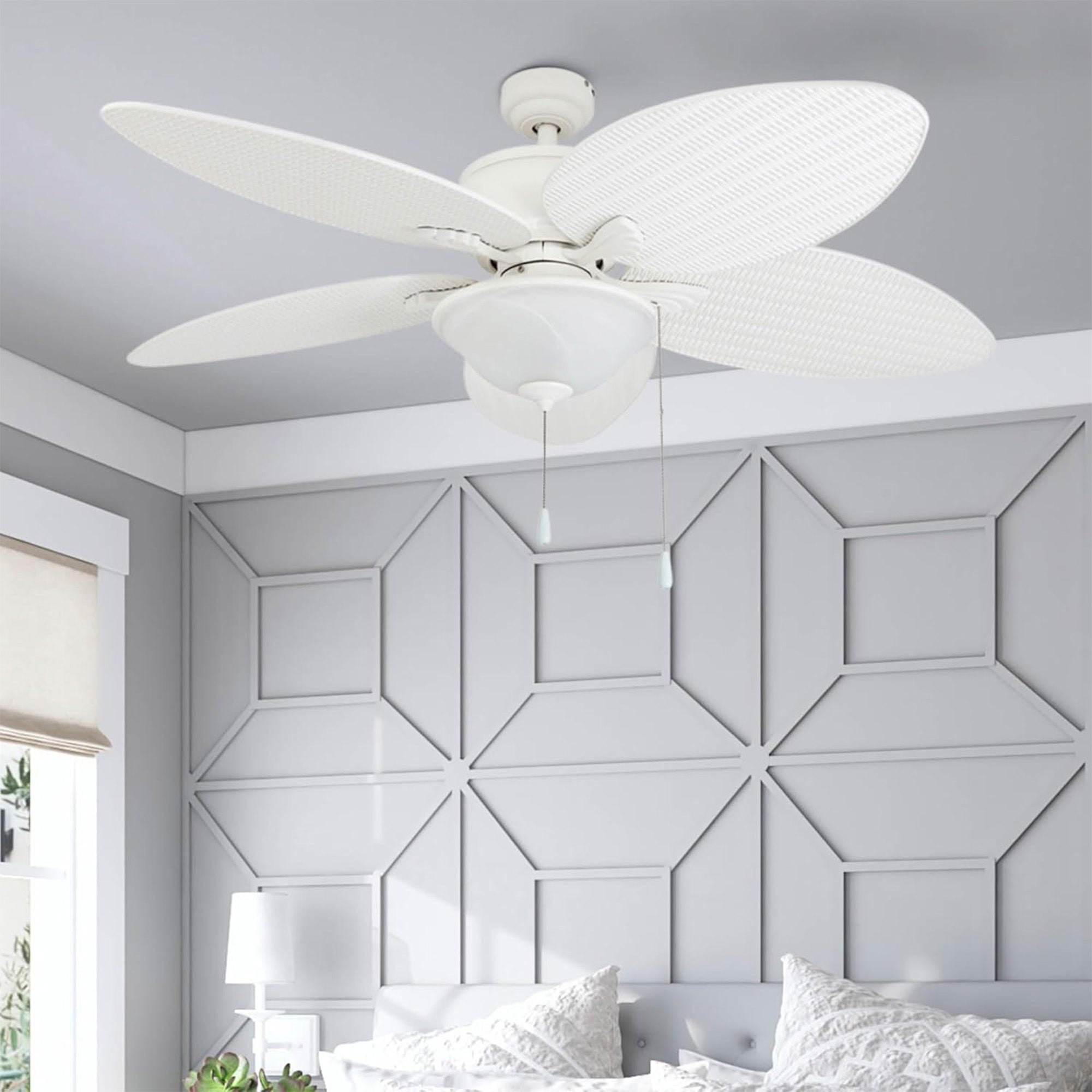 Prominence Home Solana 52" Tropical Ceiling Fan with Light and Pull Chain, White - VMInnovations