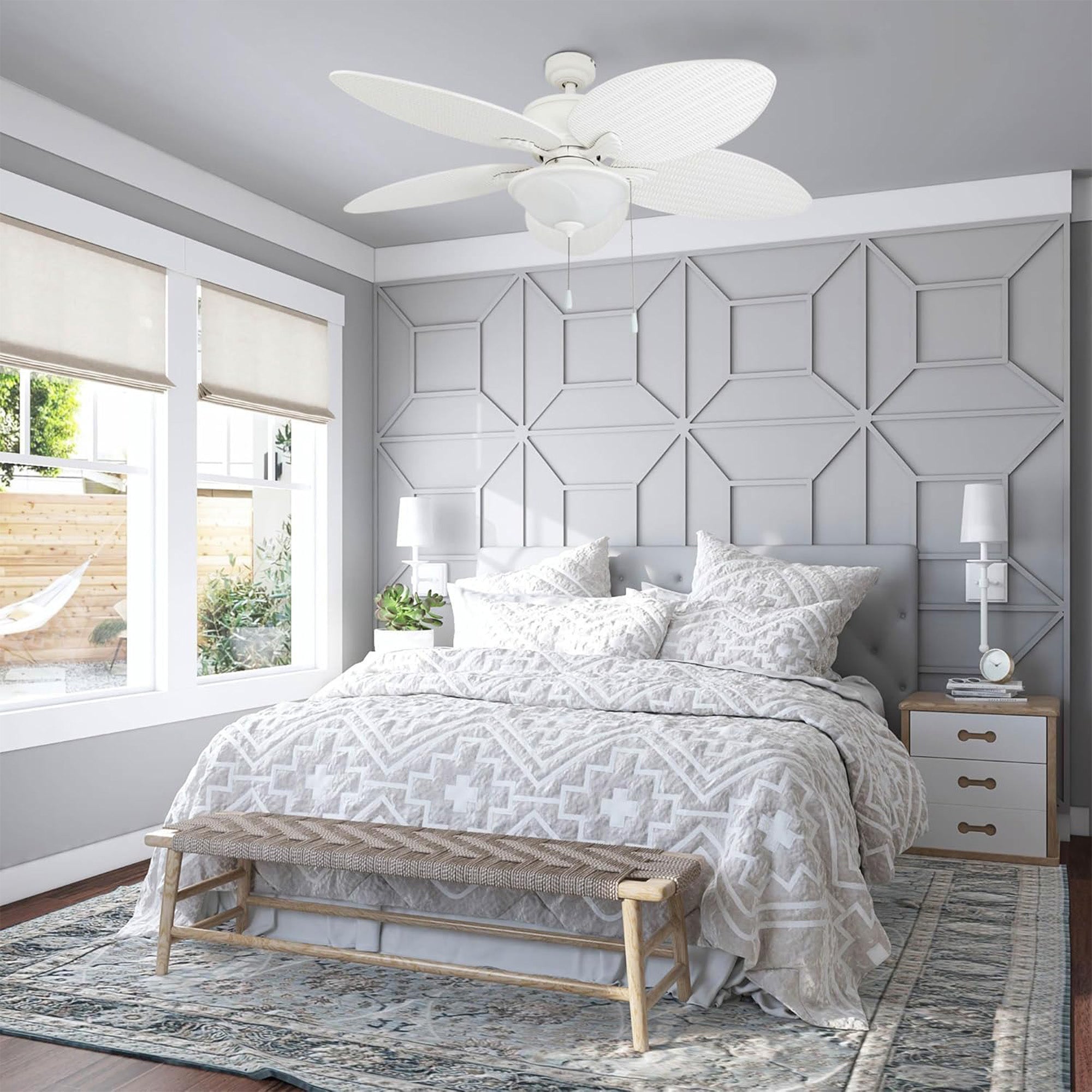 Prominence Home Solana 52" Tropical Ceiling Fan with Light and Pull Chain, White - VMInnovations