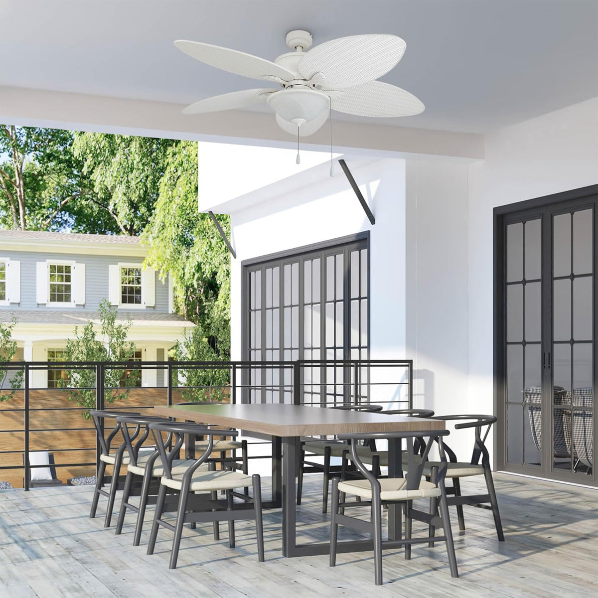 Prominence Home Solana 52" Tropical Ceiling Fan with Light and Pull Chain, White - VMInnovations