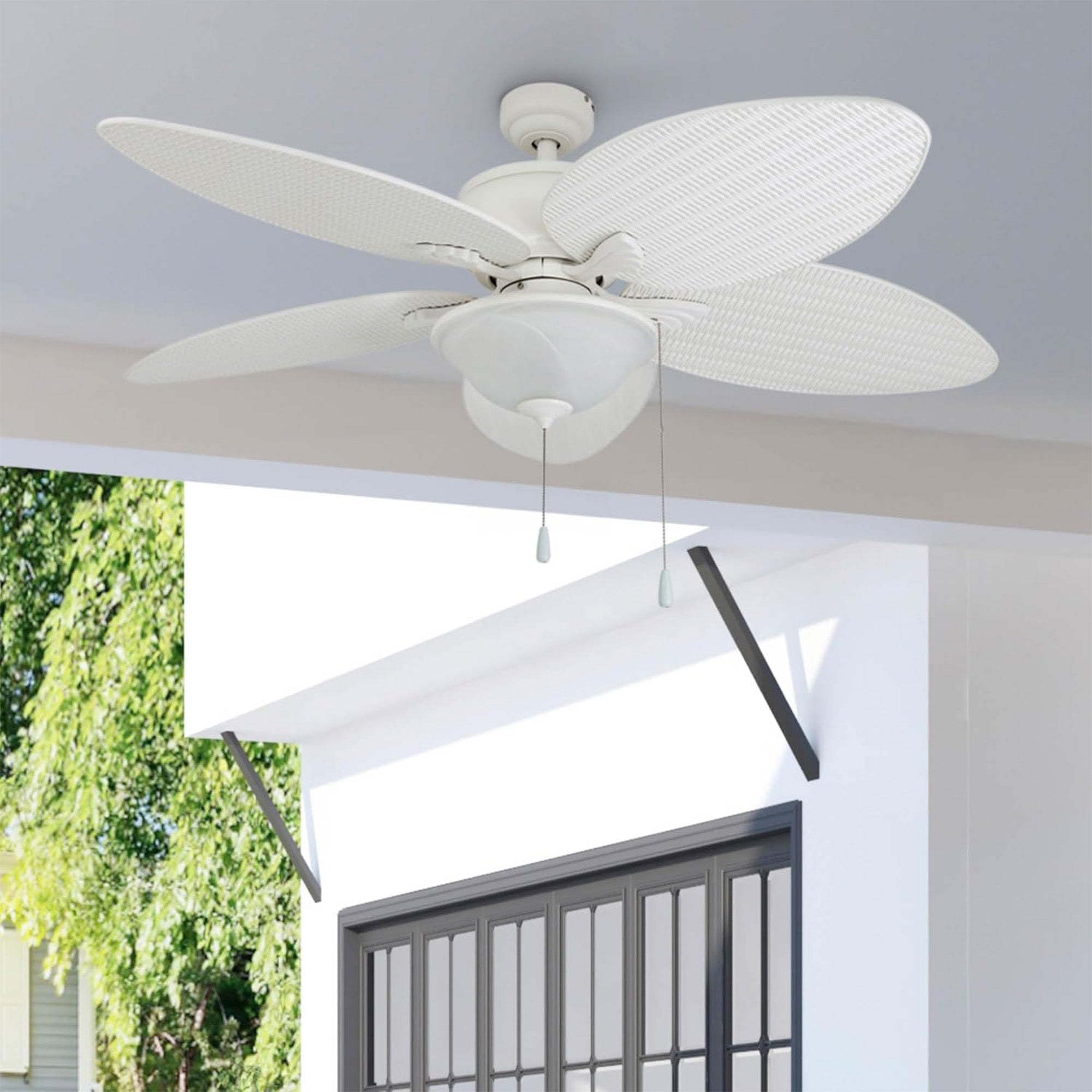 Prominence Home Solana 52" Tropical Ceiling Fan with Light and Pull Chain, White - VMInnovations