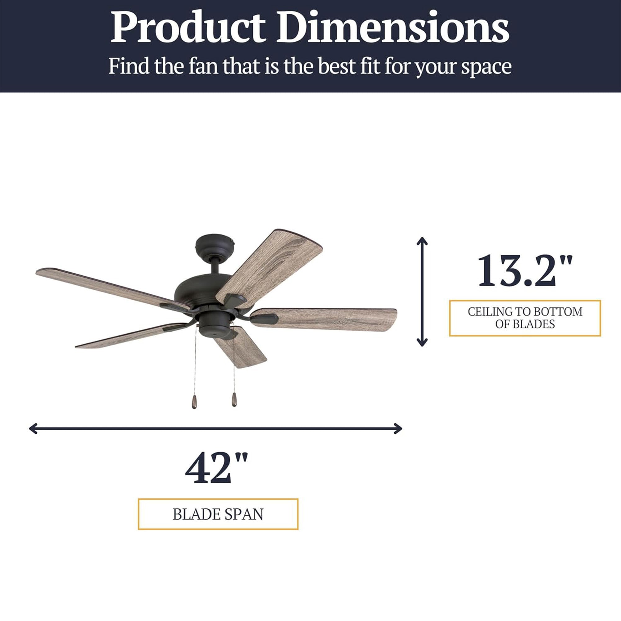 Honeywell Russwood 42" Indoor Ceiling Fan with Pull Chain, No Light, Bronze - VMInnovations