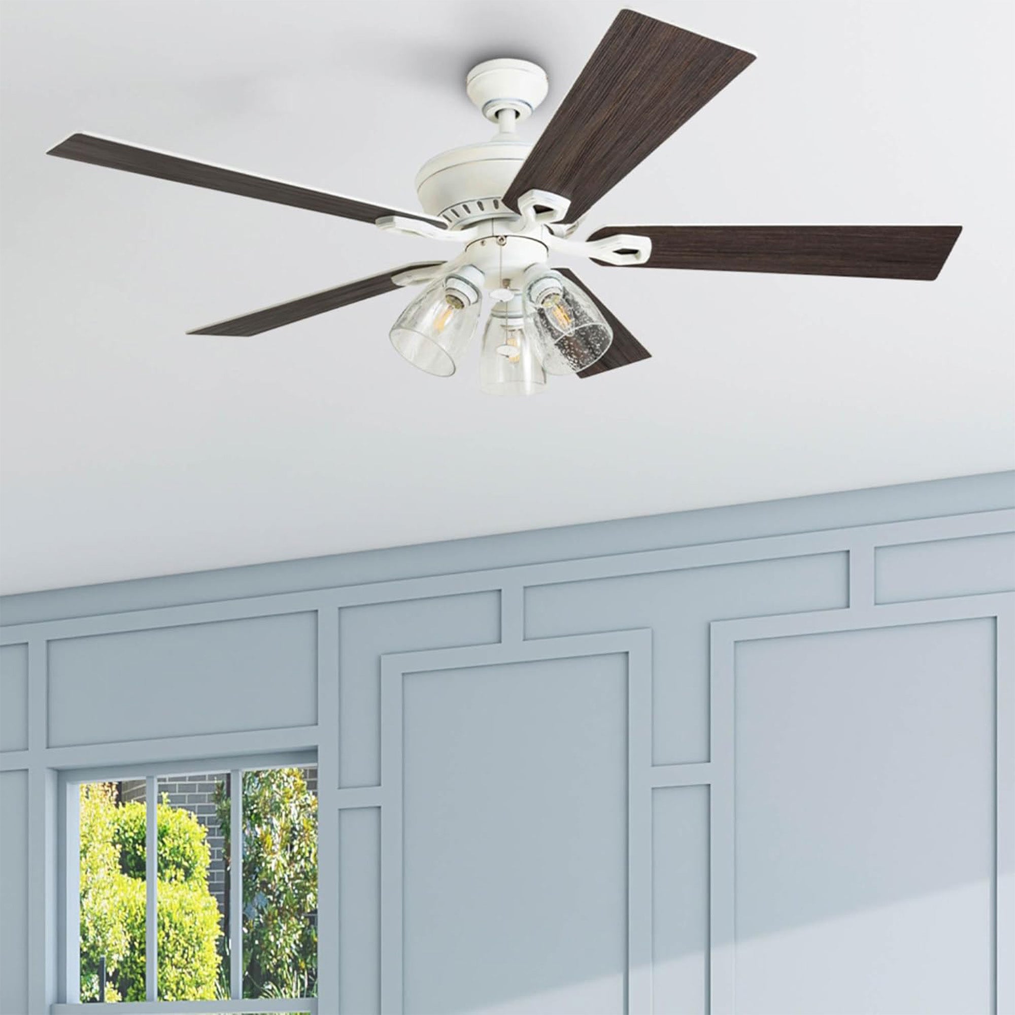 Prominence Home Glenmont 52" Ceiling Fan w/ Light, Pull Chain, Distressed White - VMInnovations