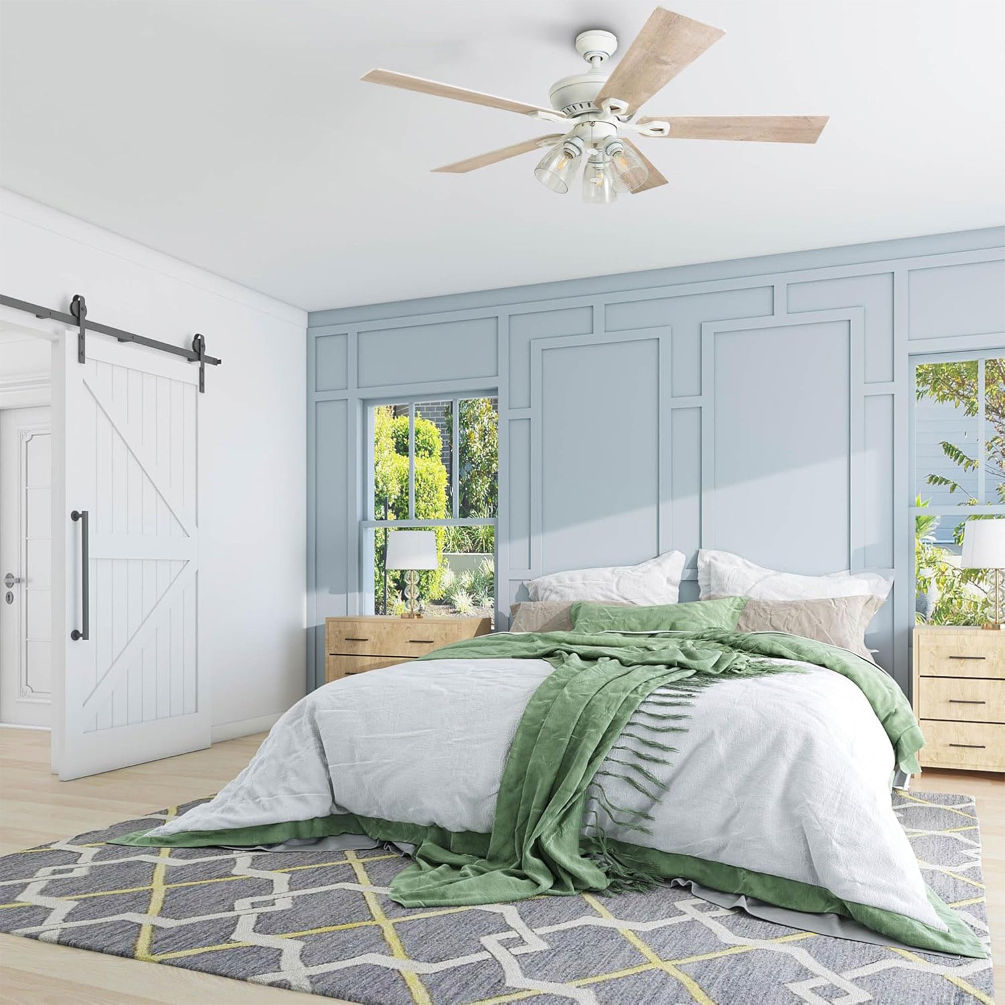Prominence Home Glenmont 52" Ceiling Fan w/ Light, Pull Chain, Distressed White - VMInnovations