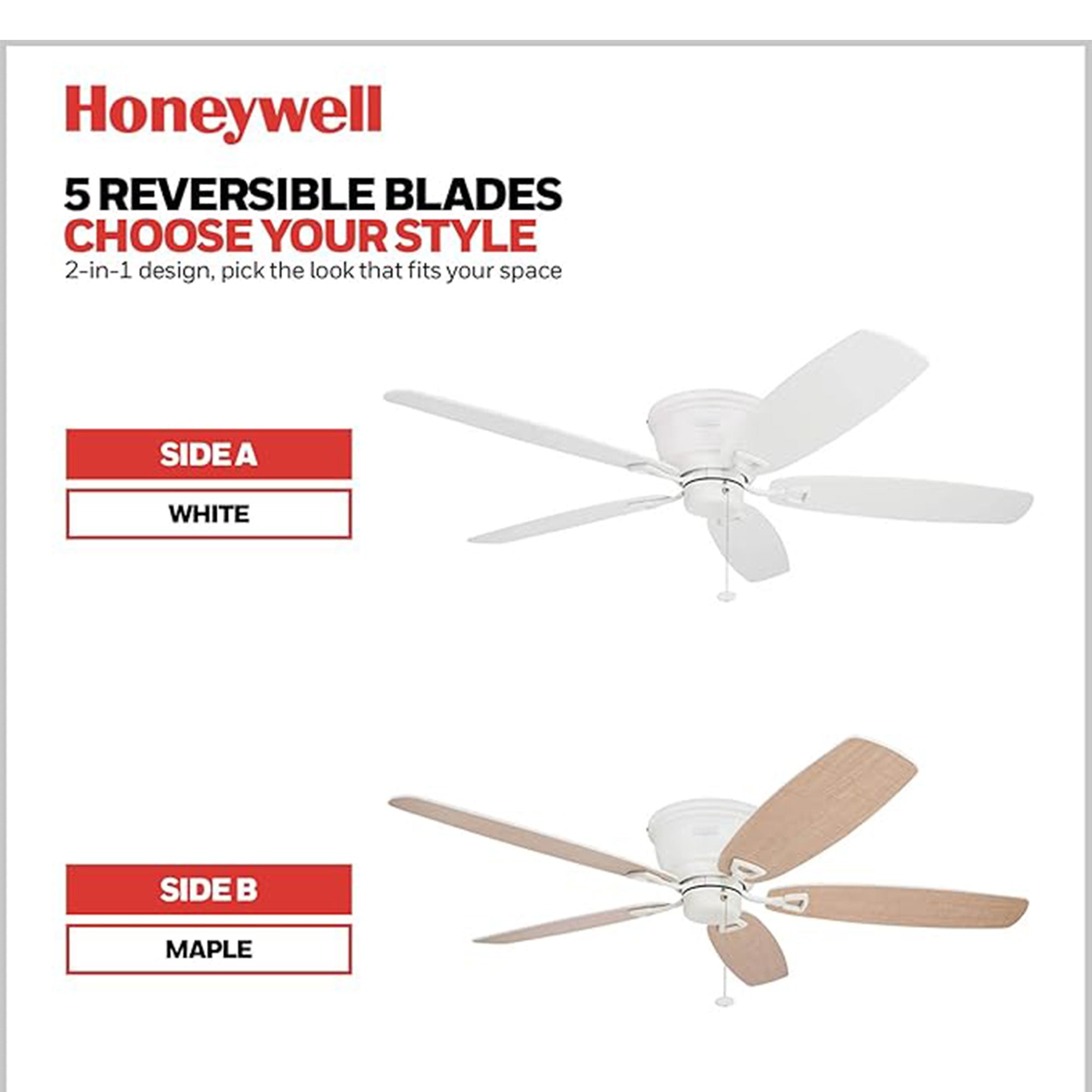 Honeywell Glen Alden 52" Indoor Ceiling Fan with Pull Chain, No Light, White