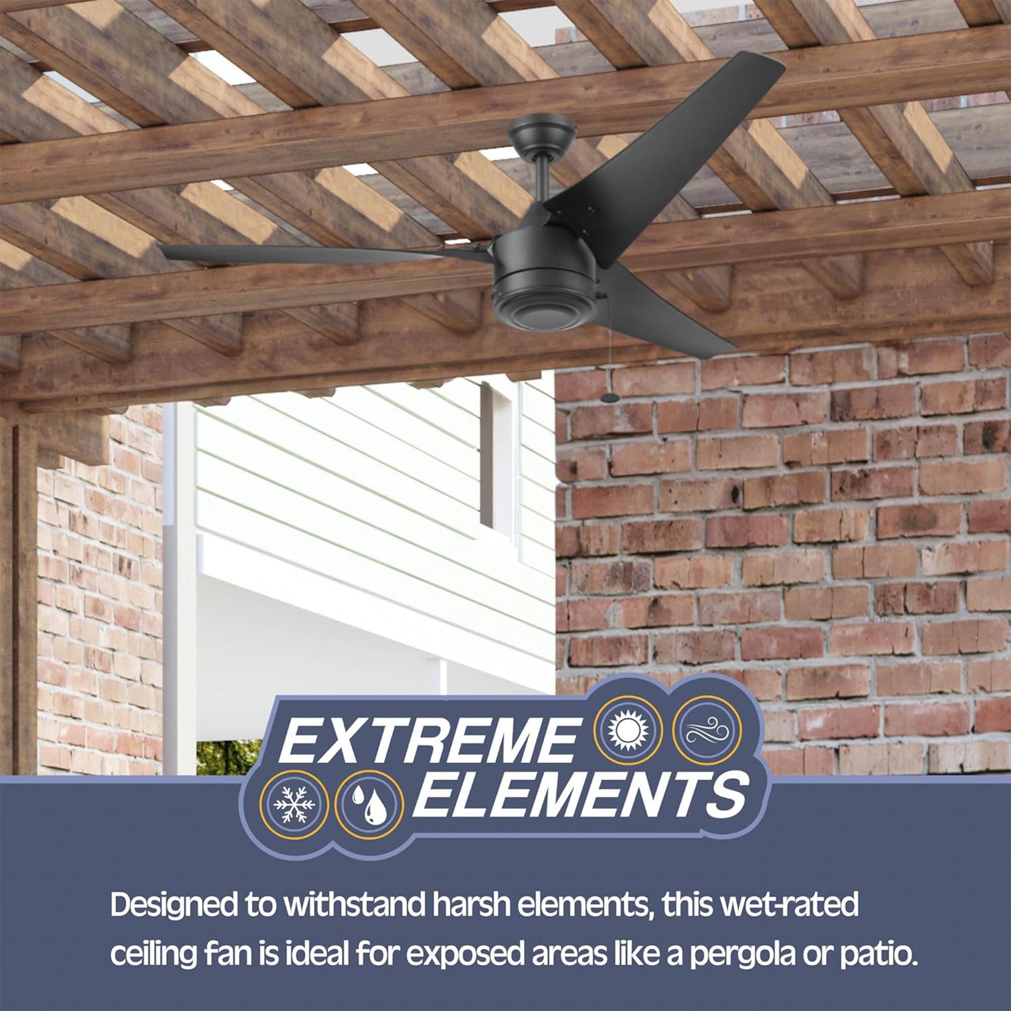 Prominence Home Talib 56 Inch Outdoor Ceiling Fan With No Light, Matte Black - VMInnovations