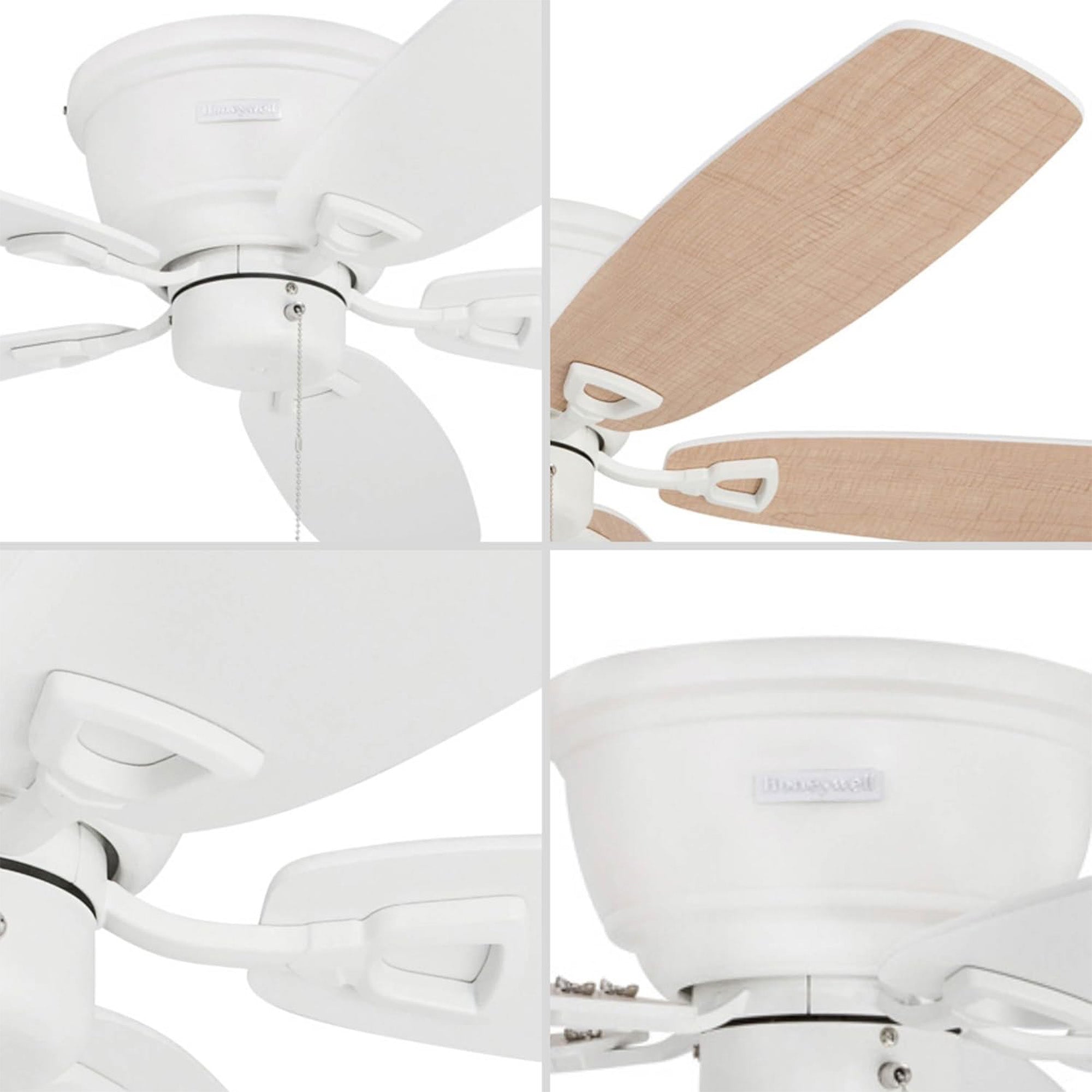 Honeywell Glen Alden 52" Indoor Ceiling Fan with Pull Chain, No Light, White