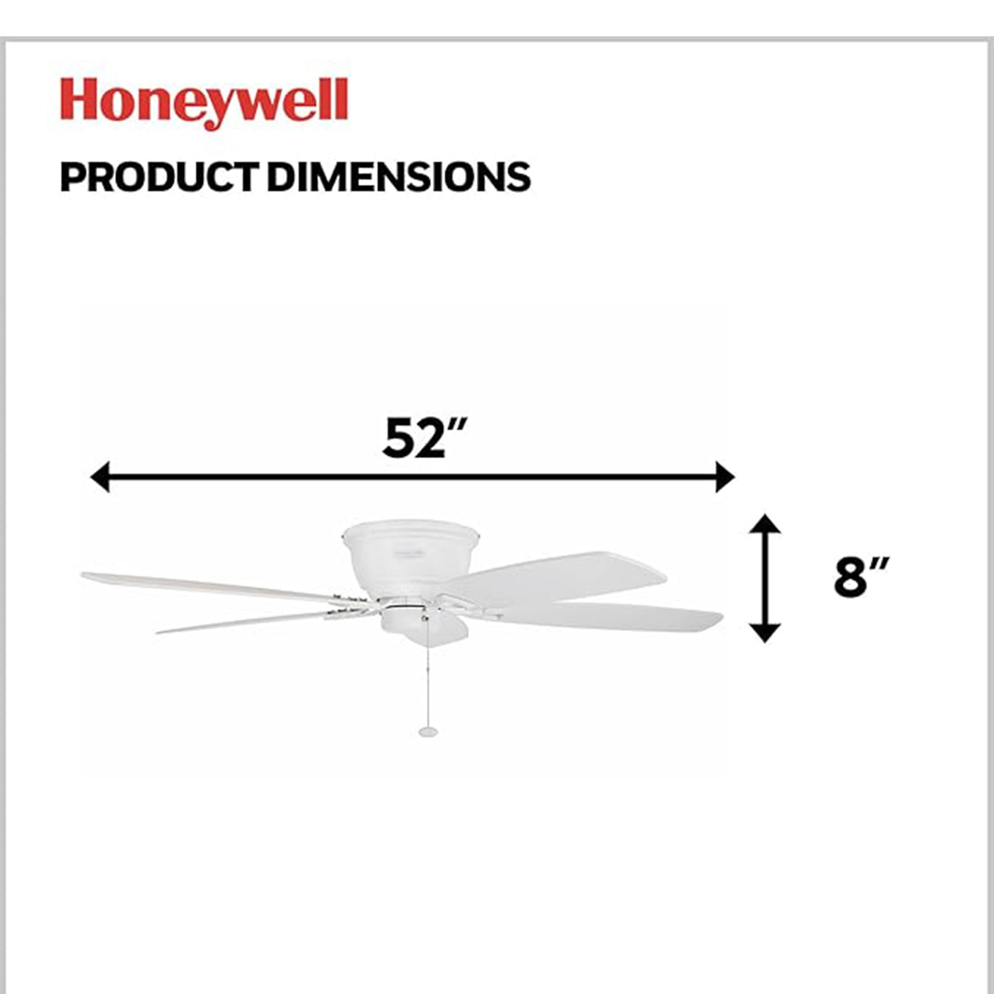 Honeywell Glen Alden 52" Indoor Ceiling Fan with Pull Chain, No Light, White