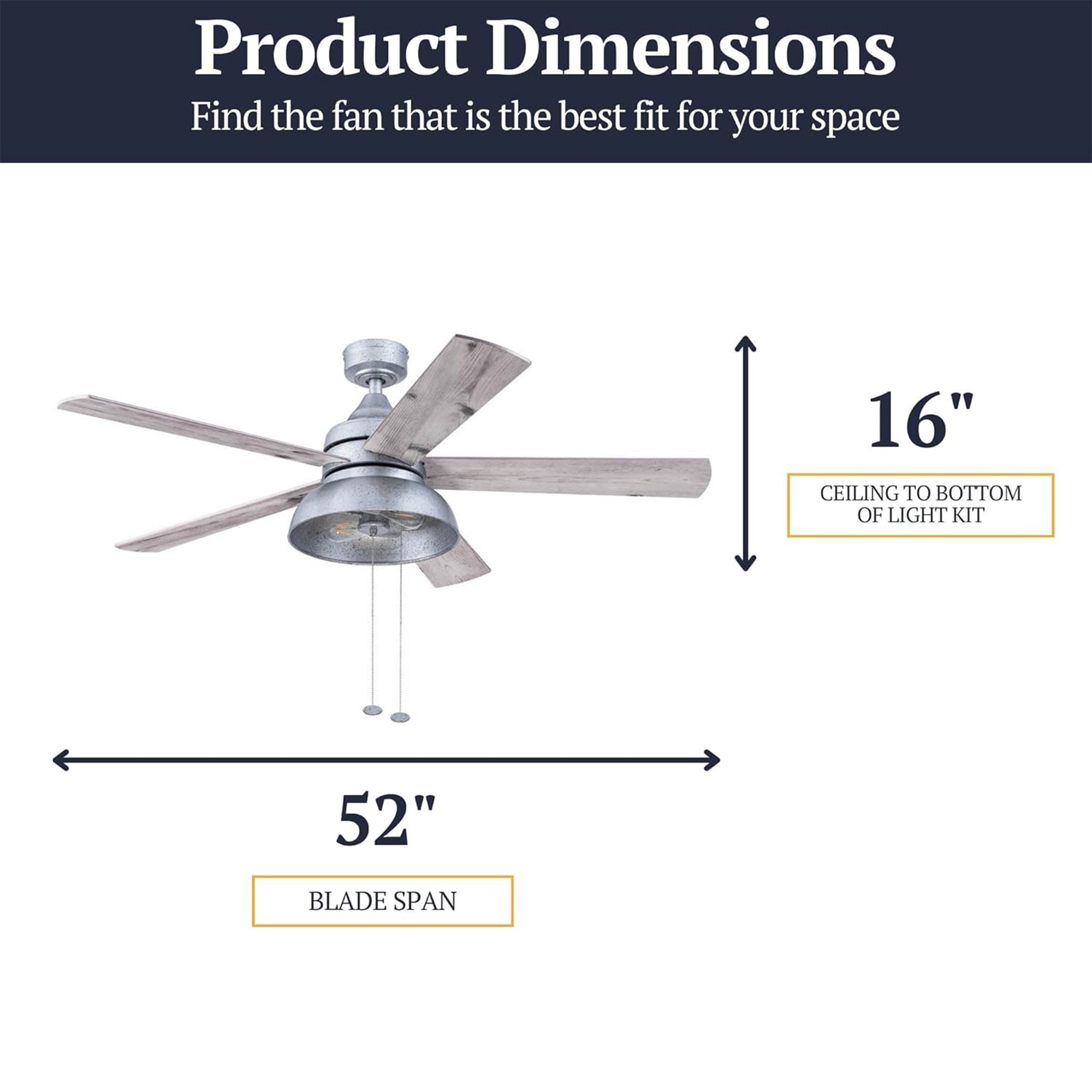 Prominence Home Brightondale 52 Inch Industrial Ceiling Fan w/ Light, Galvanized - VMInnovations