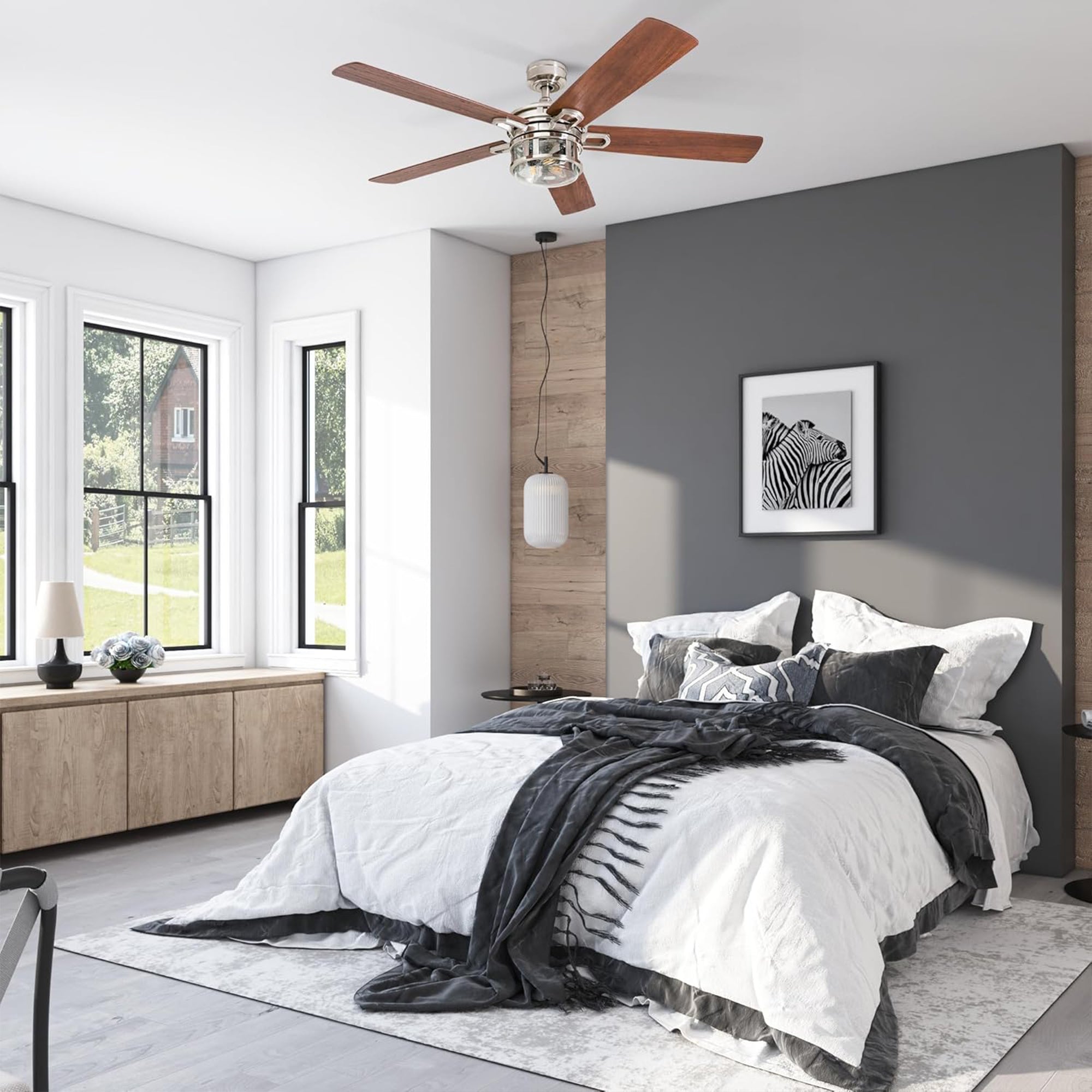 Honeywell Bonterra 52 Inch Ceiling Fan with LED Light & Remote, Brushed Nickel - VMInnovations