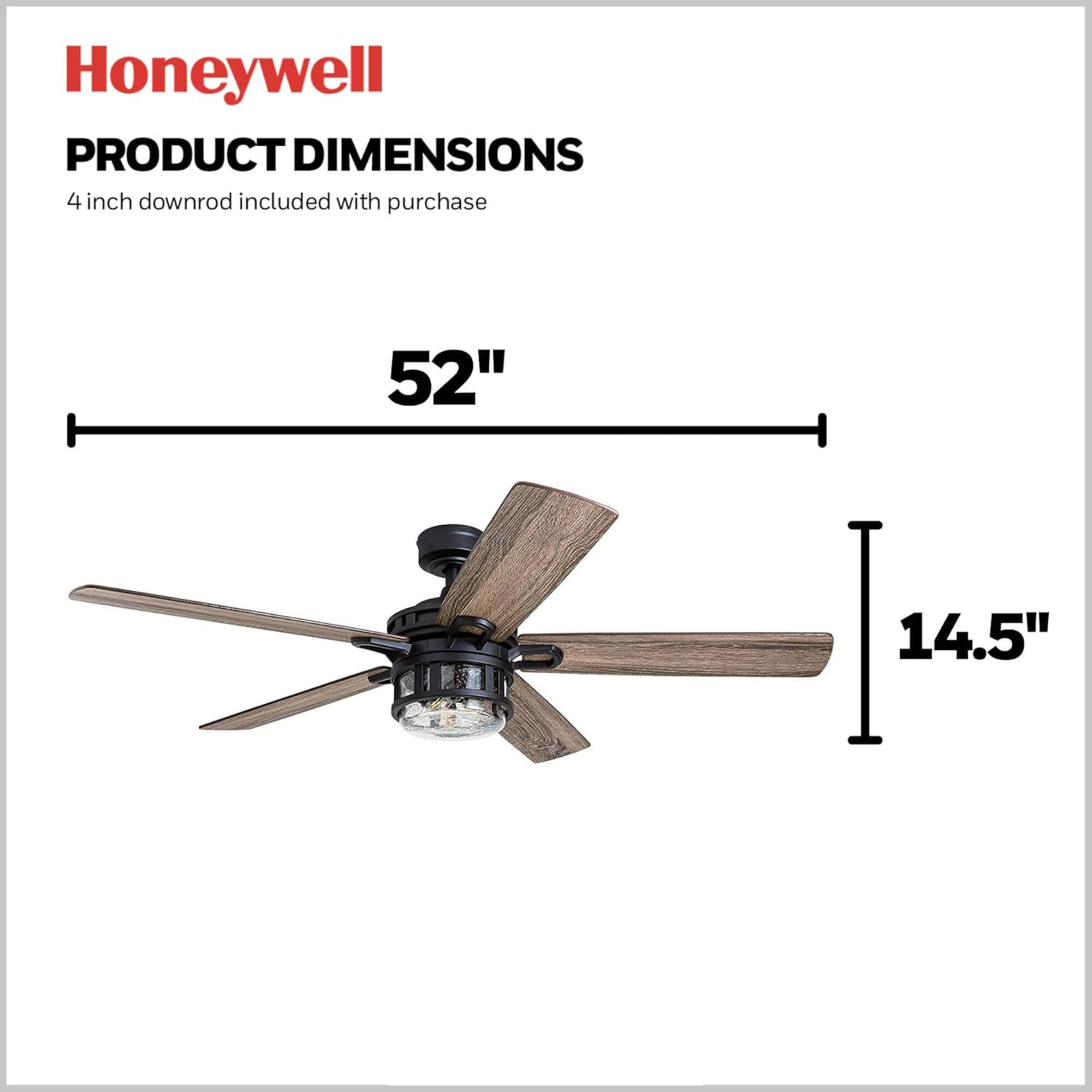 Honeywell Bonterra 52 Inch Ceiling Fan with LED Light & Remote, Matte Blk (Used)