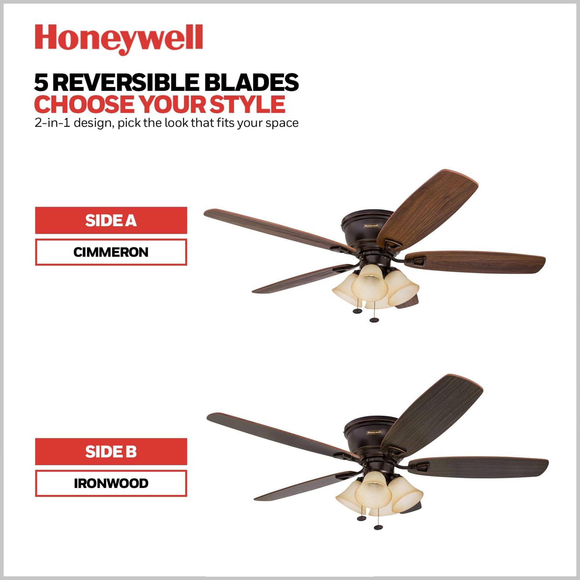 Honeywell Glen Alden 52" Indoor Ceiling Fan w/ Arm Light Kit, (Open Box)