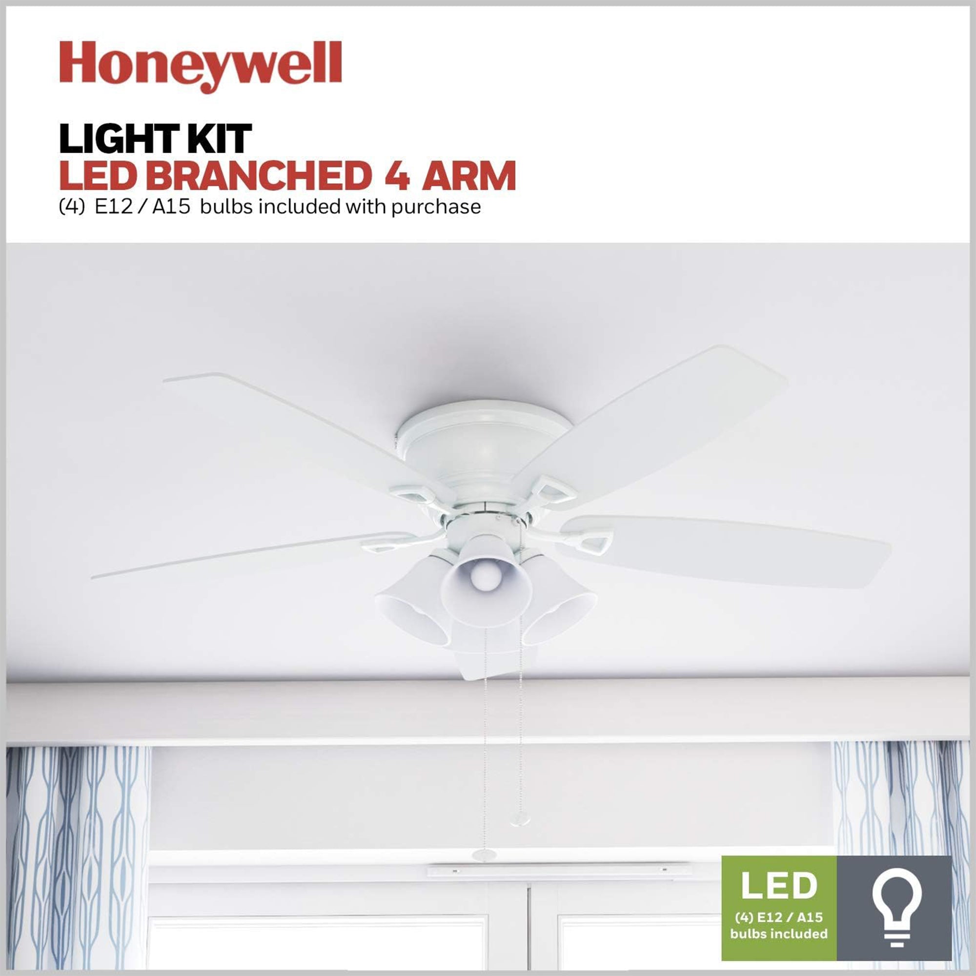 Honeywell Glen Alden 52 Inch Indoor Ceiling Fan with 4 Lights, Reversible, White - VMInnovations