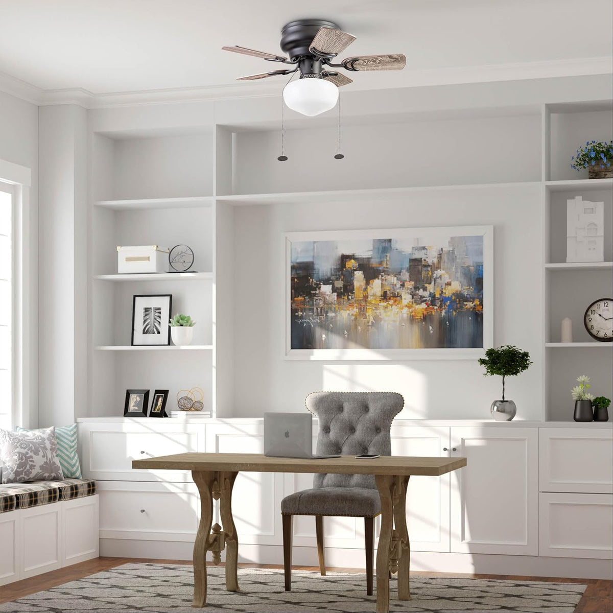 Prominence Home Hero 28in Flush Mount LED Ceiling Fan w/Light, Bronze (Open Box) - VMInnovations